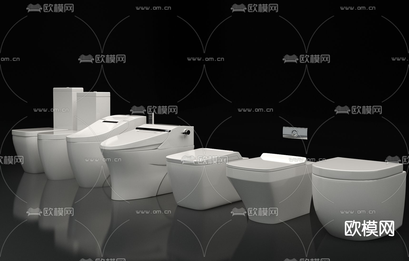 现代智能陶瓷马桶su模型下载（渲染图1）