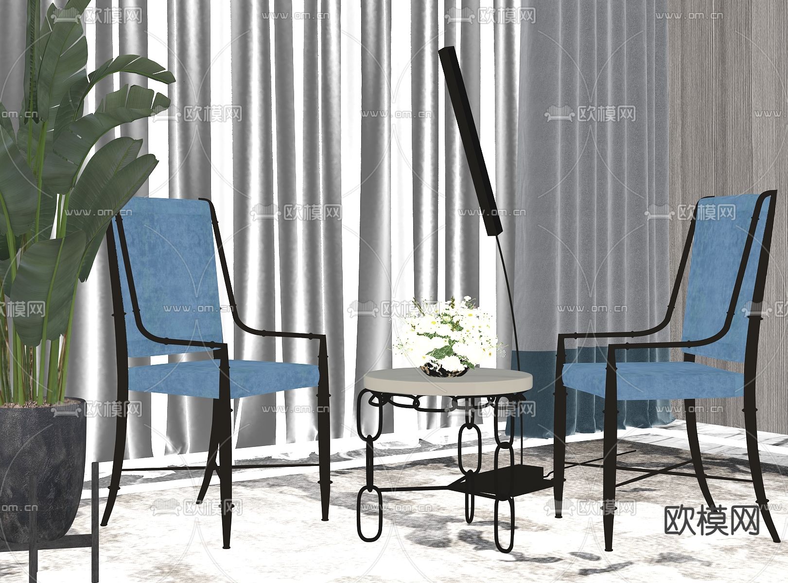 现代轻奢休闲椅su模型下载（渲染图2）