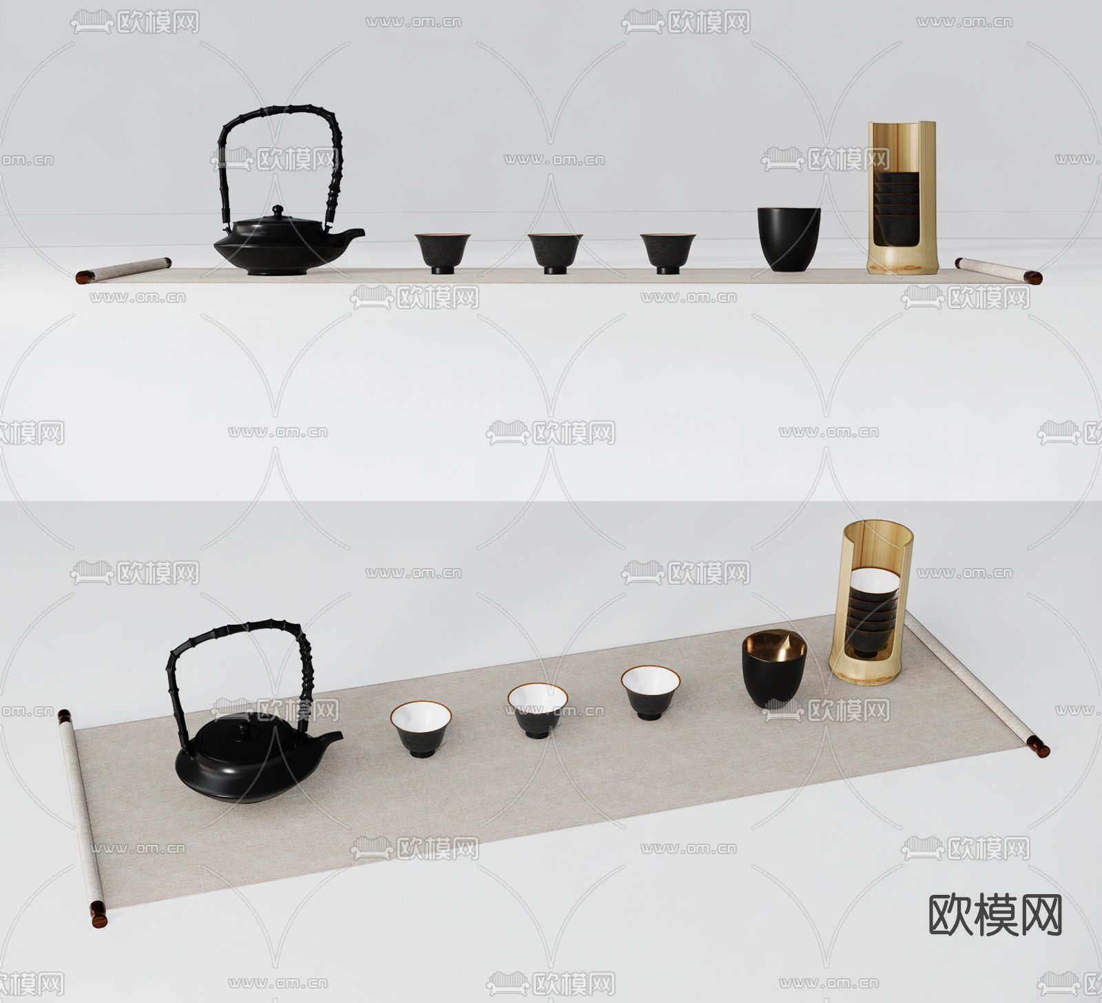 新中式茶杯茶壶茶具su模型下载（渲染图1）