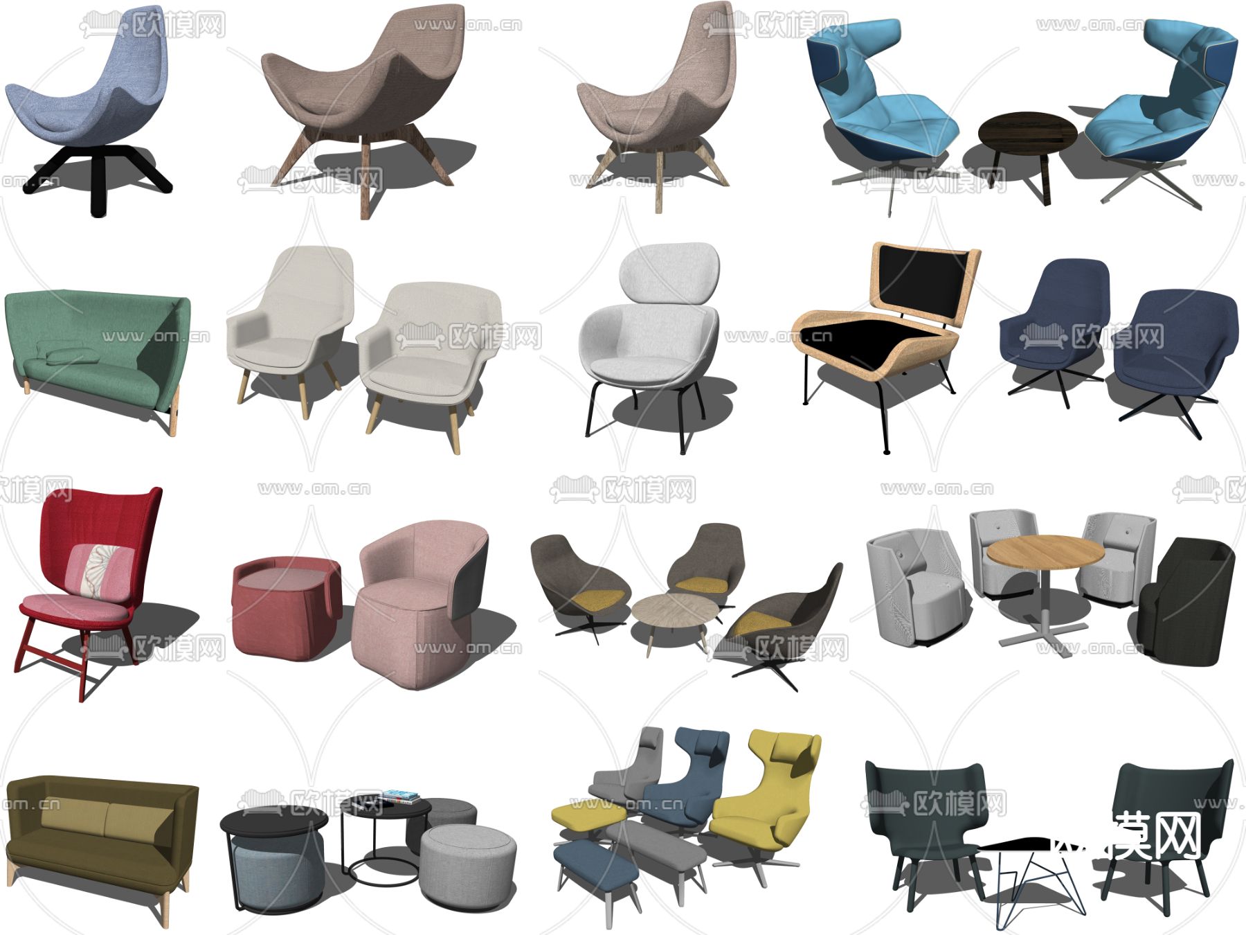 北欧沙发座椅休闲椅su模型下载（渲染图1）