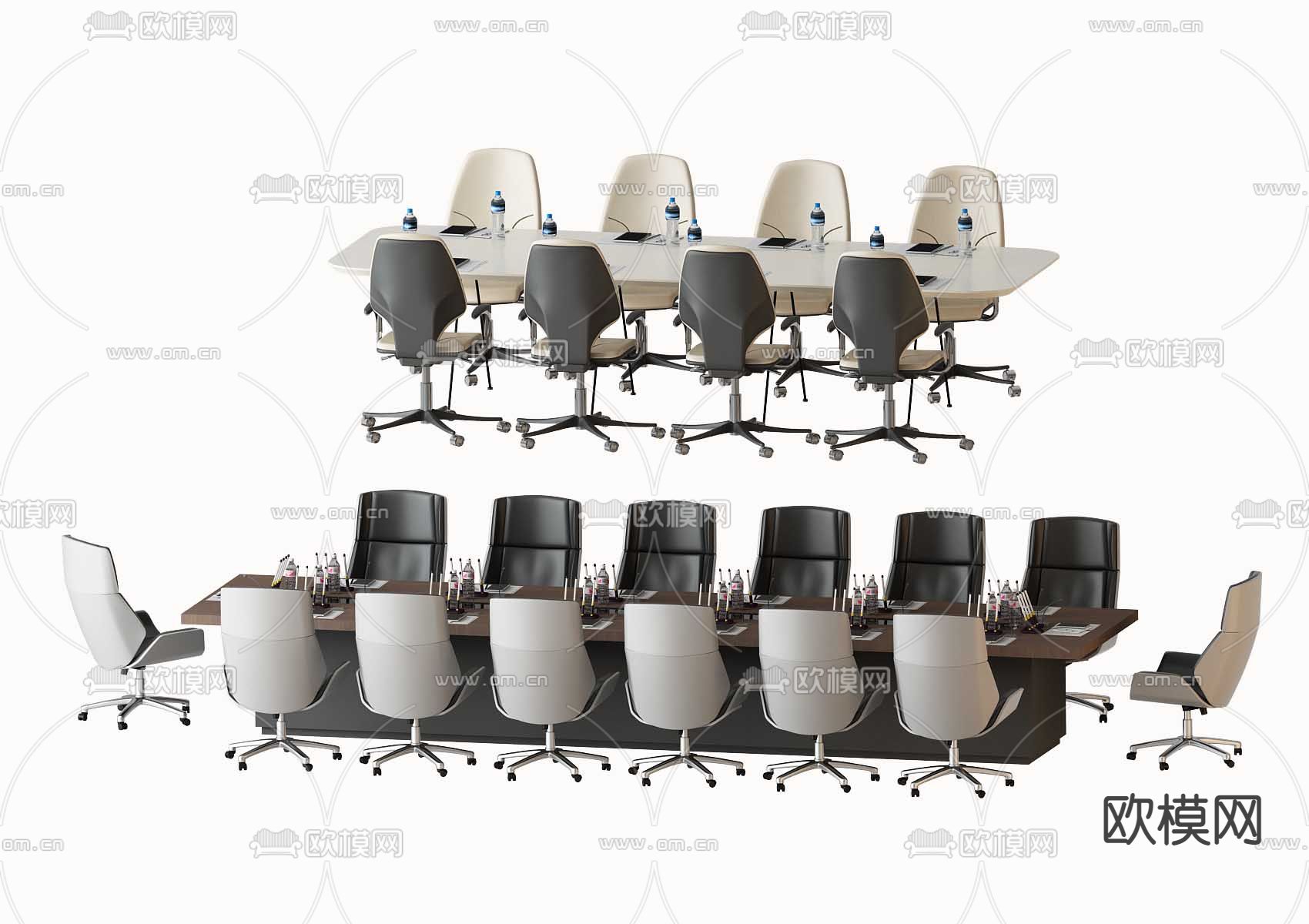 现代实木办公会议桌椅3d模型