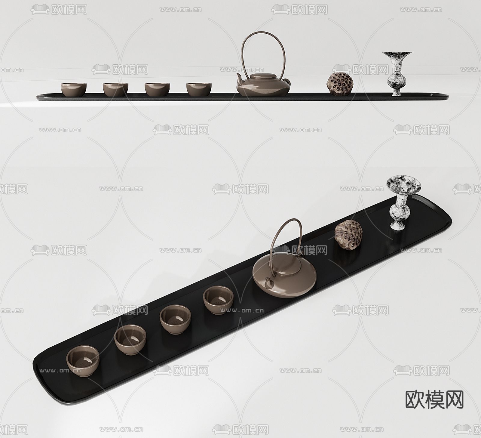 新中式茶杯茶壶茶盘su模型下载（渲染图1）