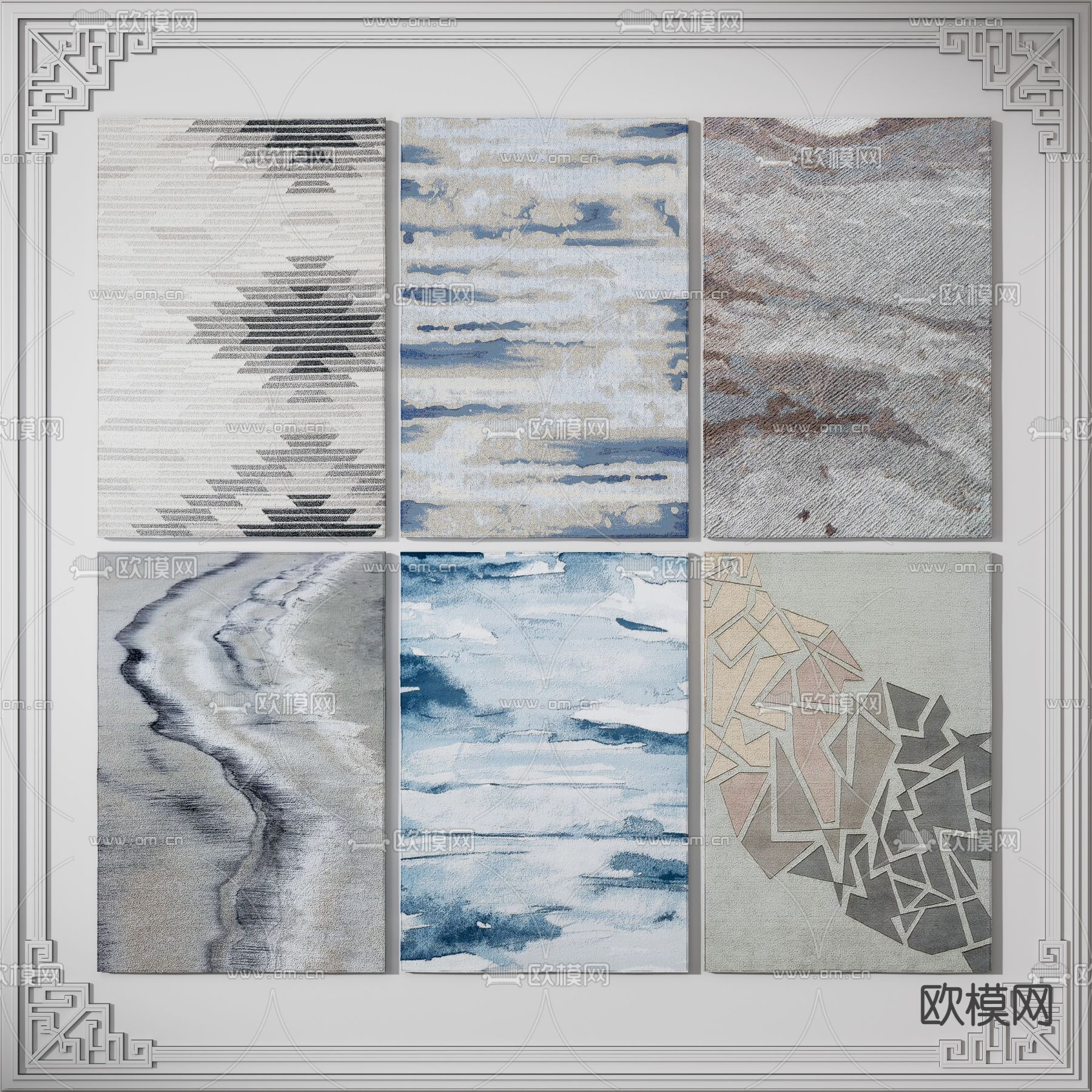 新中式布艺地毯3d模型下载