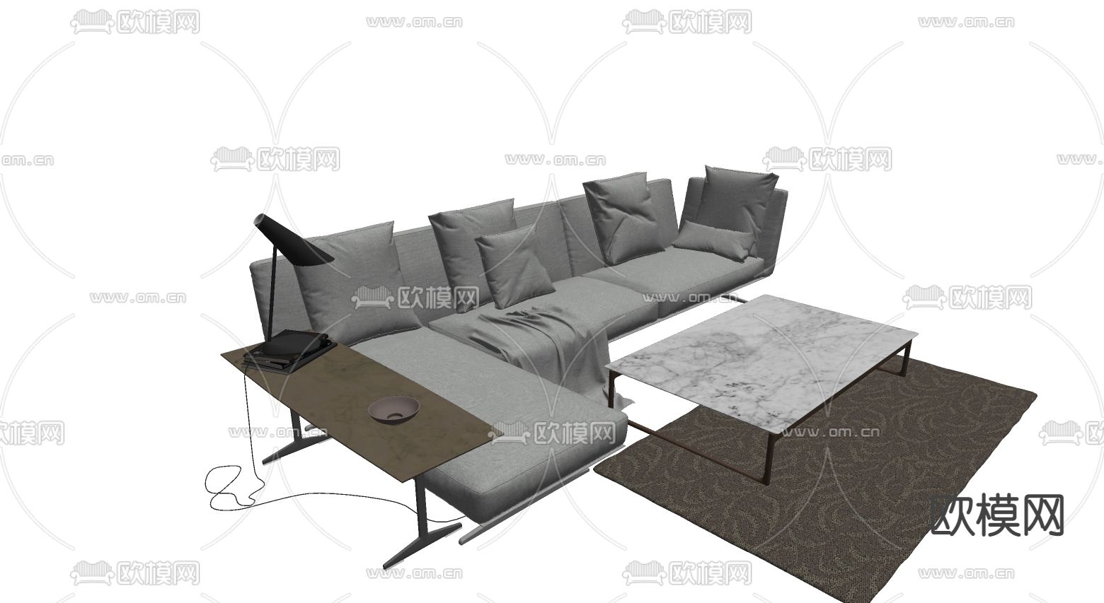 现代布艺转角沙发su模型下载（渲染图2）