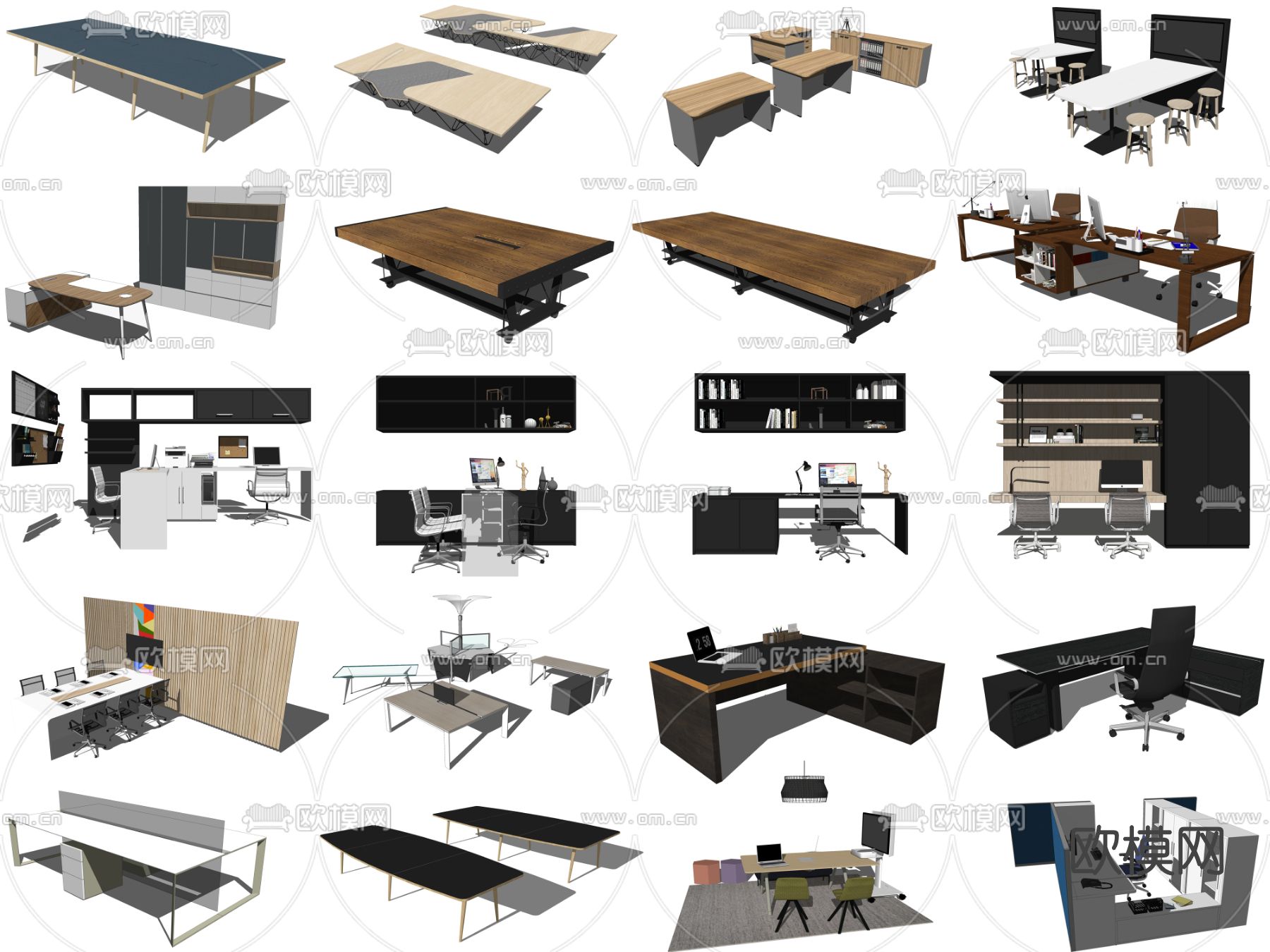 北欧会议桌椅办公桌椅su模型下载（渲染图3）