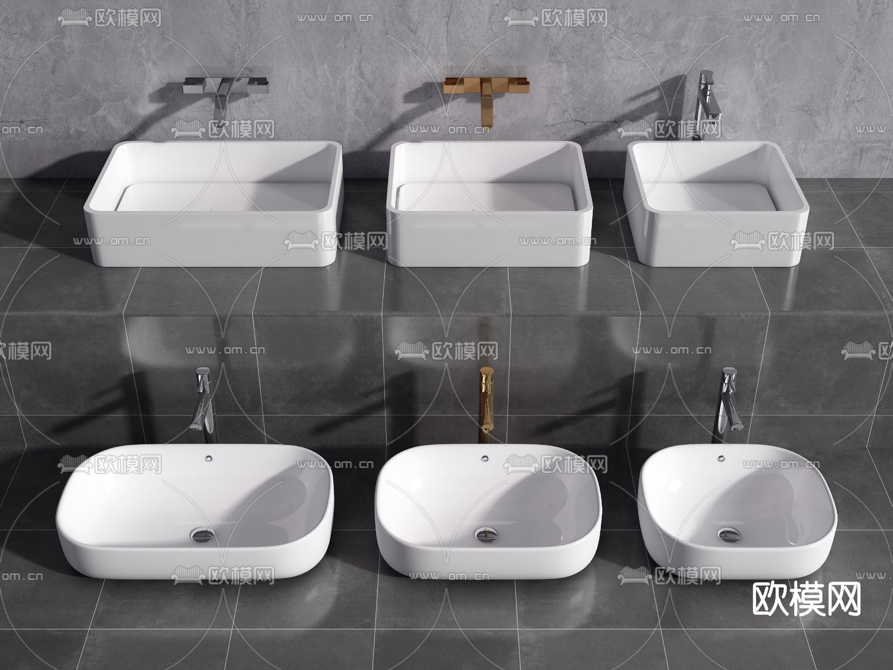 现代台盆洗手盆su模型下载（渲染图1）