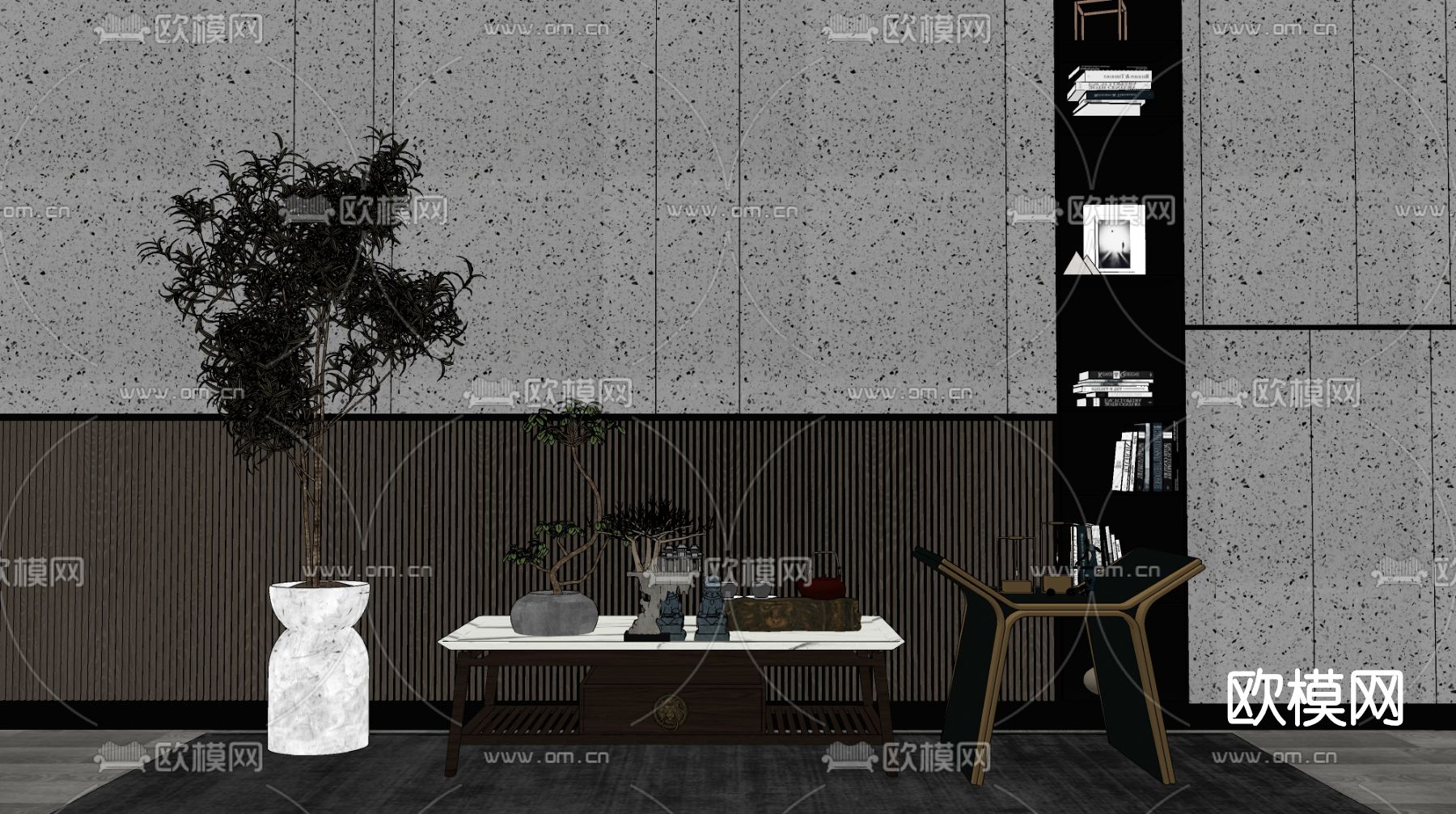 新中式轻奢茶几su模型下载（渲染图2）