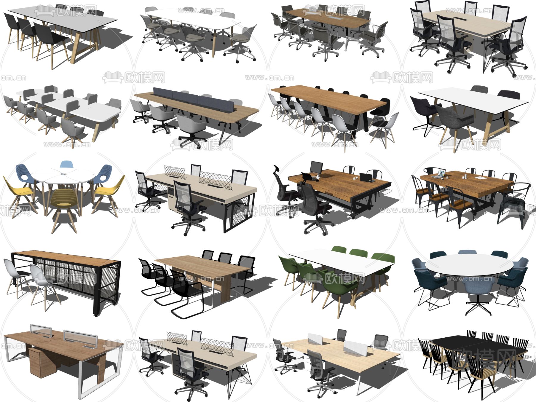 北欧会议桌椅办公桌椅su模型下载（渲染图1）