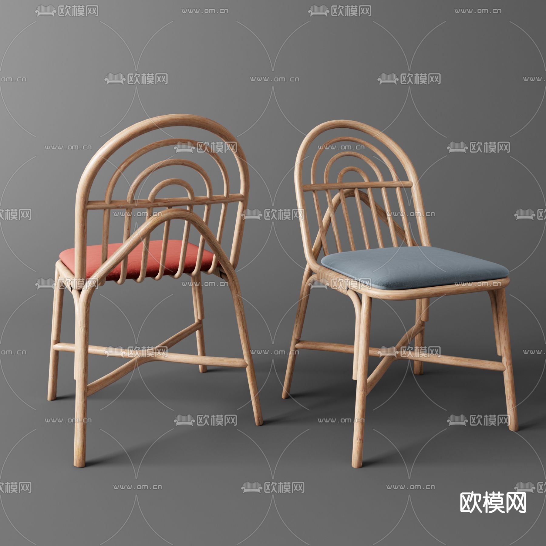 北欧原木单椅3d模型下载（渲染图2）