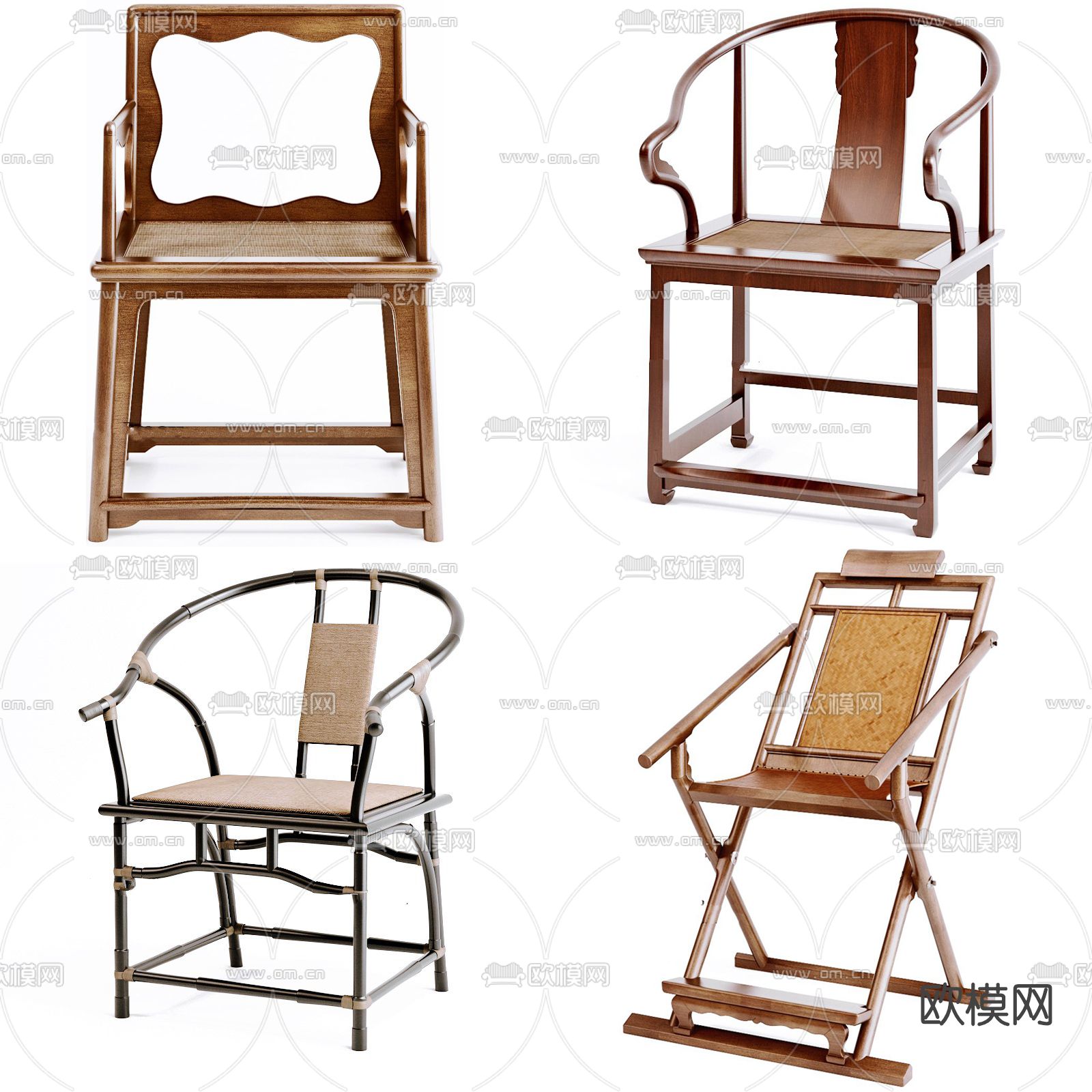 中式实木圈椅交椅3d模型下载