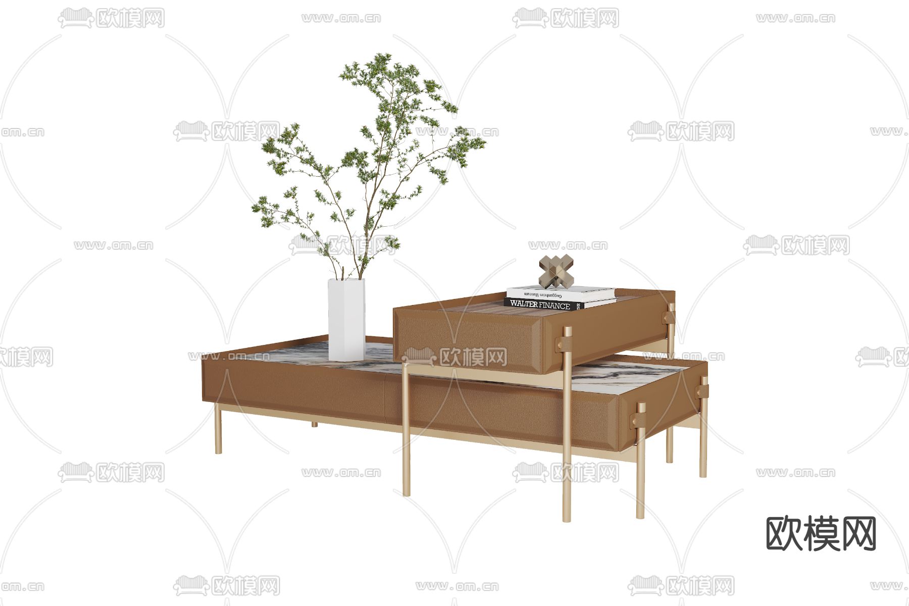 现代大理石茶几3d模型下载（渲染图3）