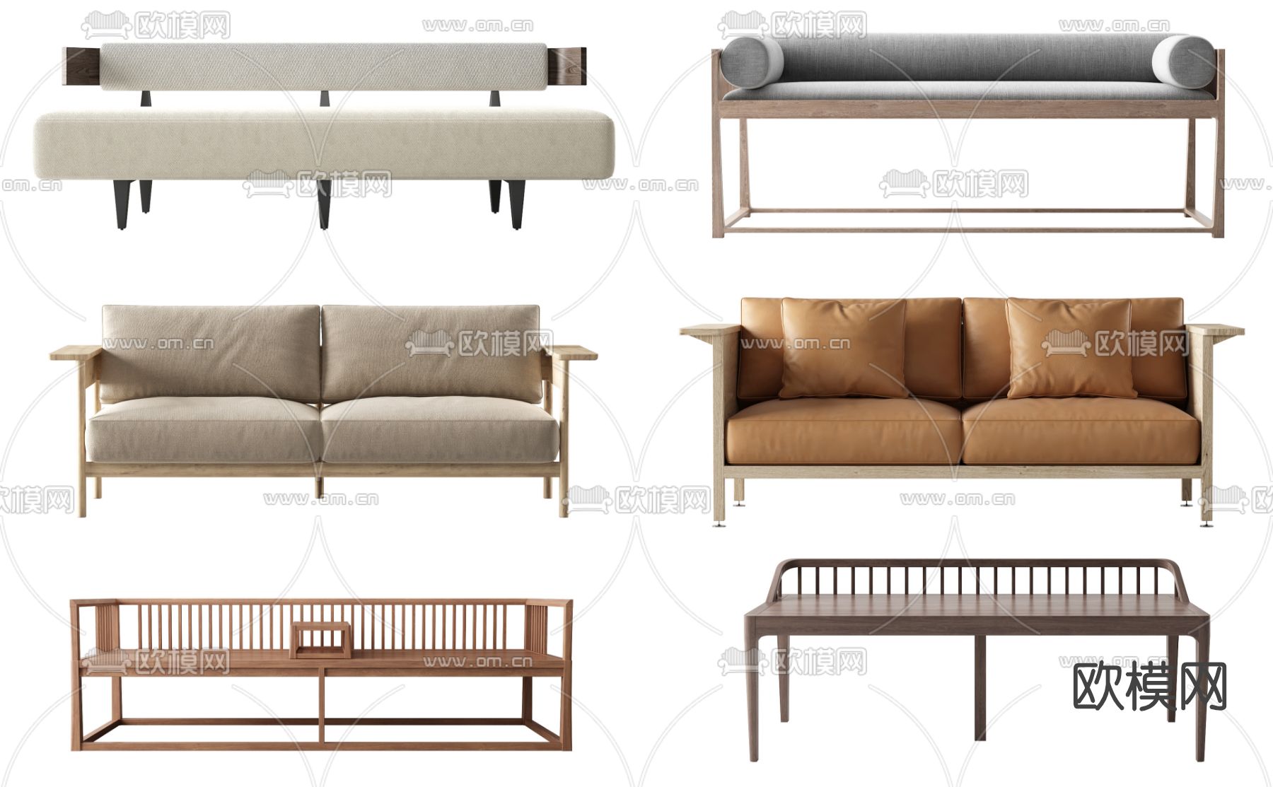 新中式布艺双人沙发3d模型下载（渲染图1）