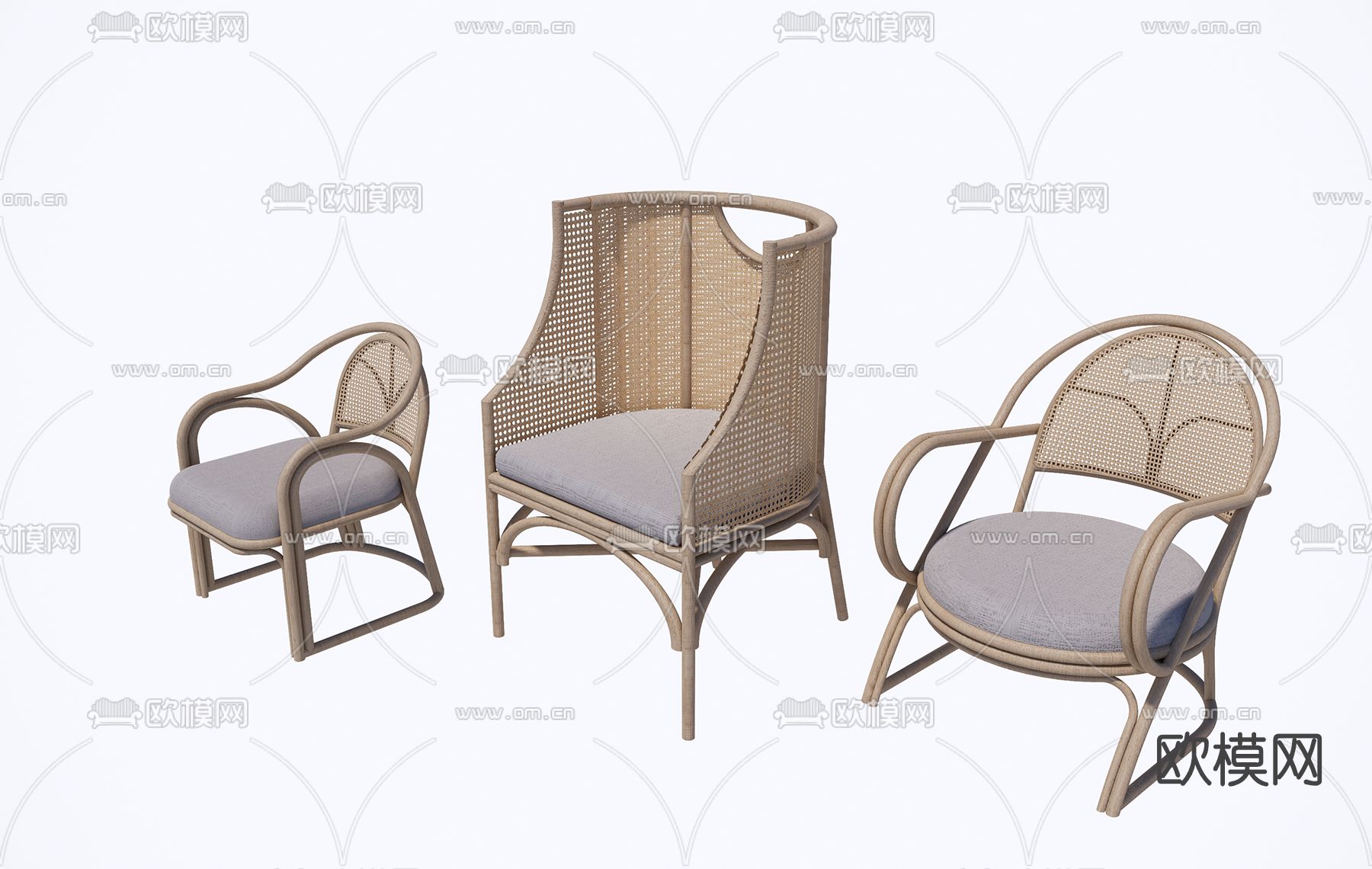 自然风藤编休闲椅su模型下载（渲染图1）
