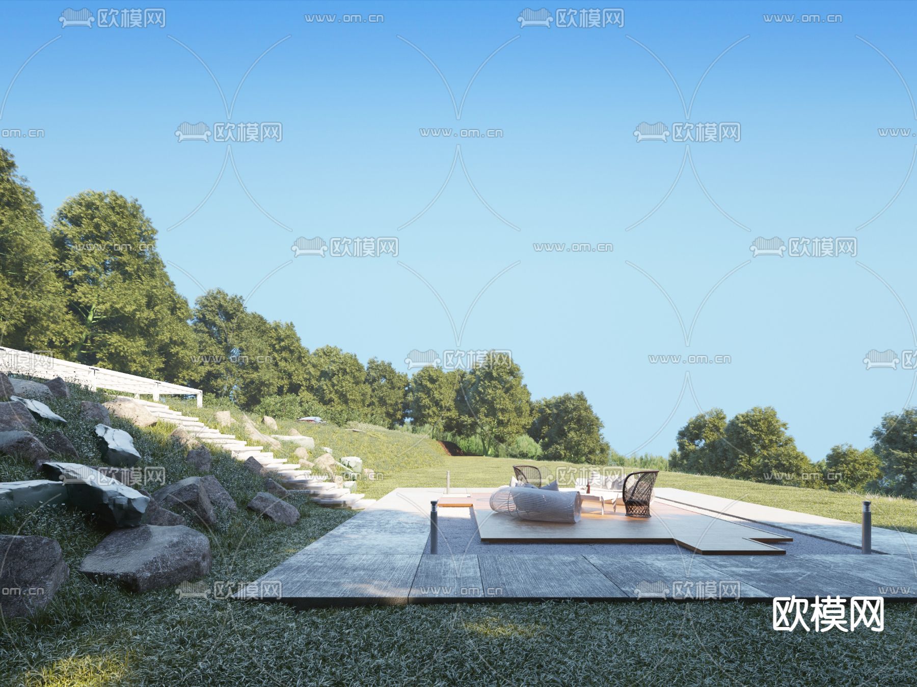 现代公园休息区3d模型