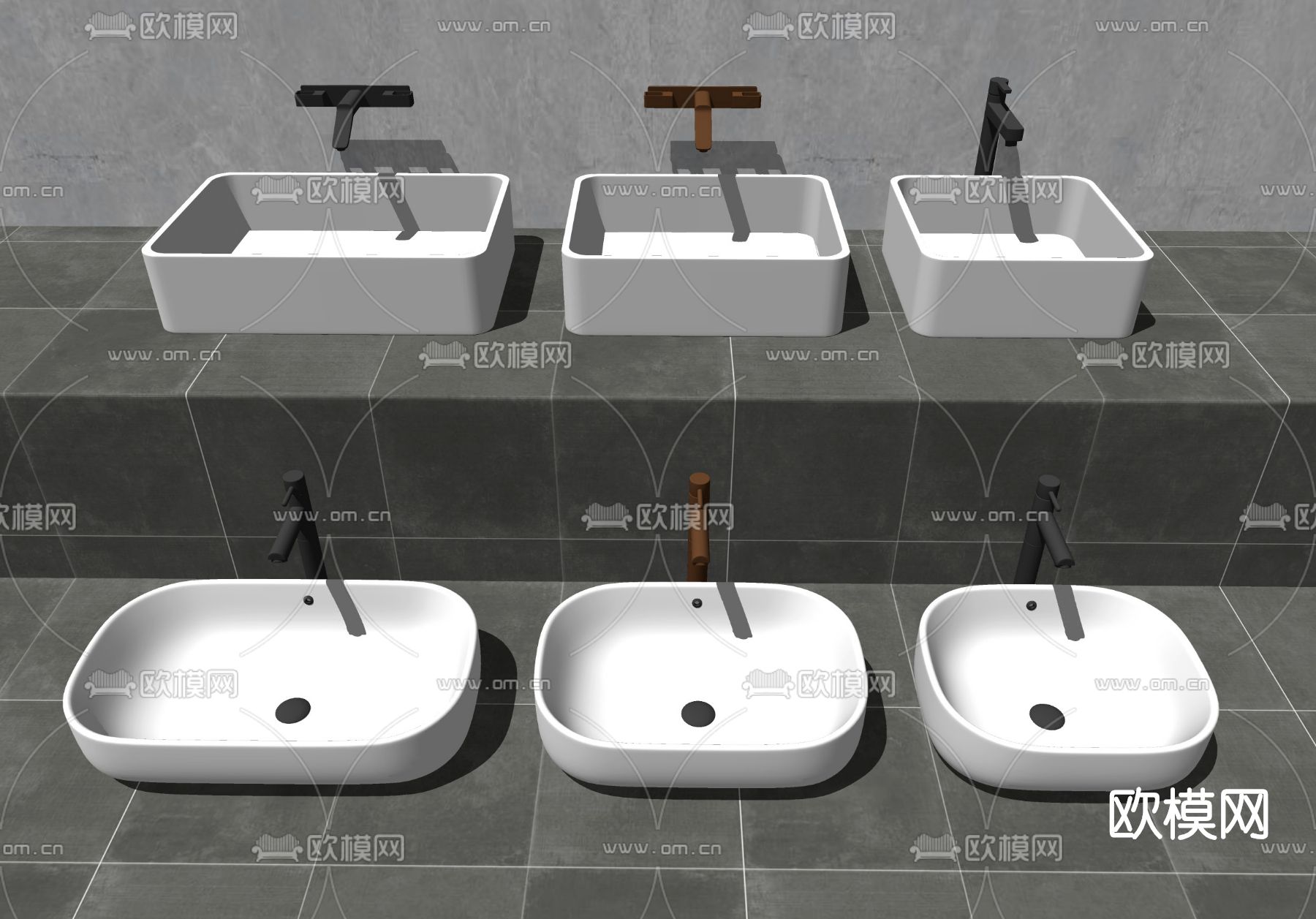 现代台盆洗手盆su模型下载（渲染图2）