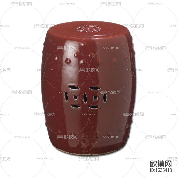 新中式陶瓷圆形暗红色鼓凳