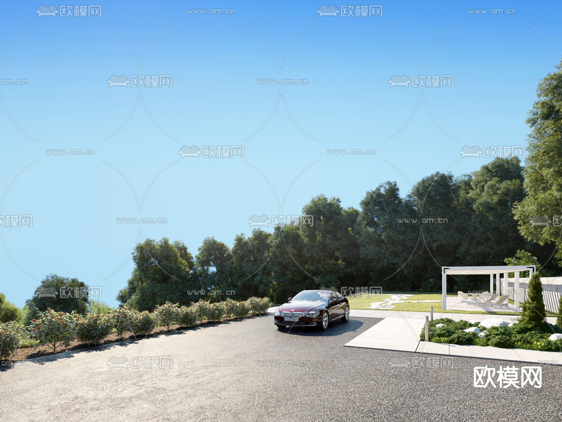 现代公园休息区3d模型