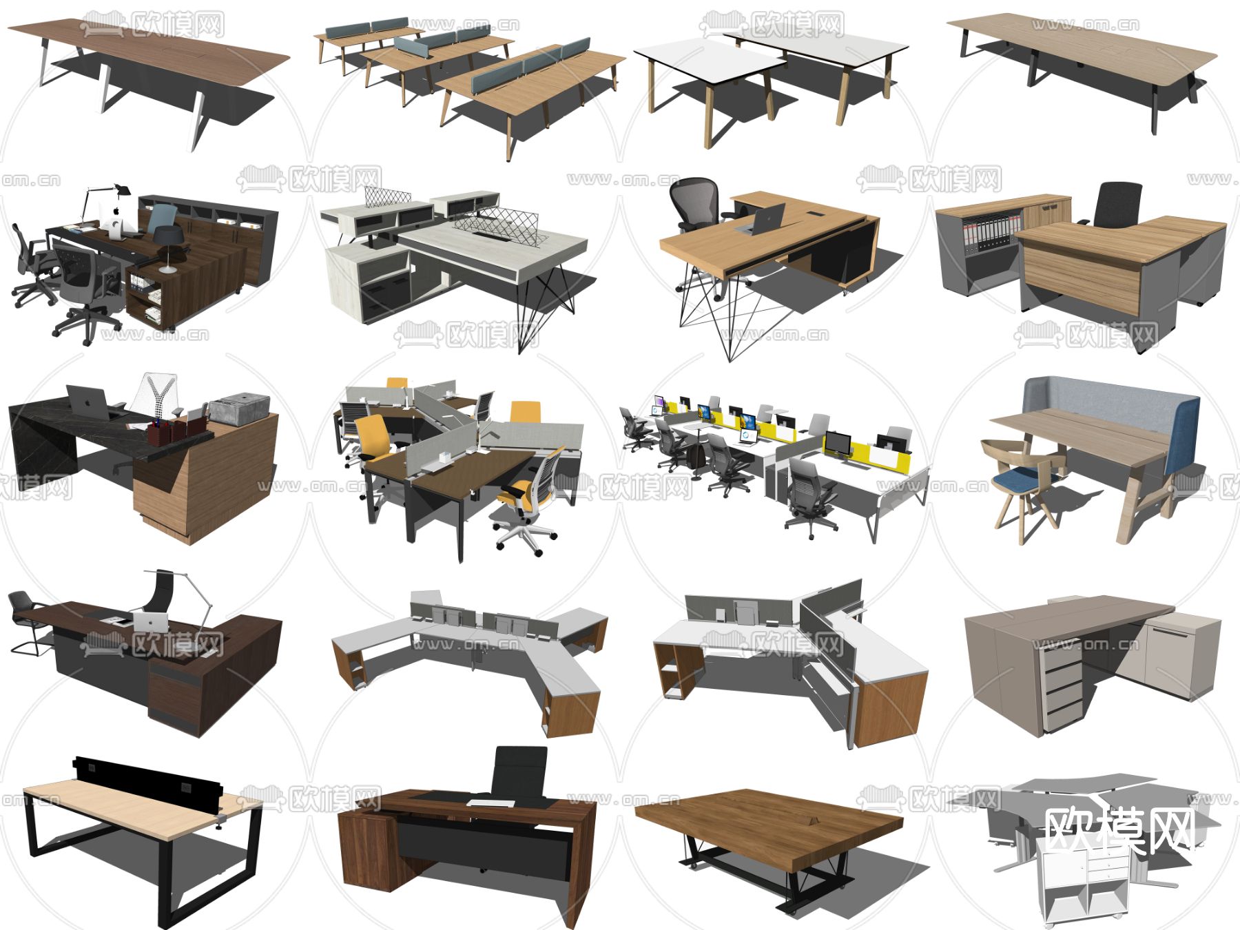 北欧会议桌椅办公桌椅su模型下载（渲染图2）