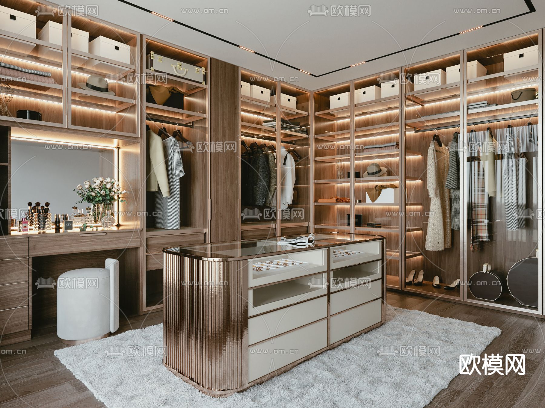 北欧轻奢衣帽间3d模型下载