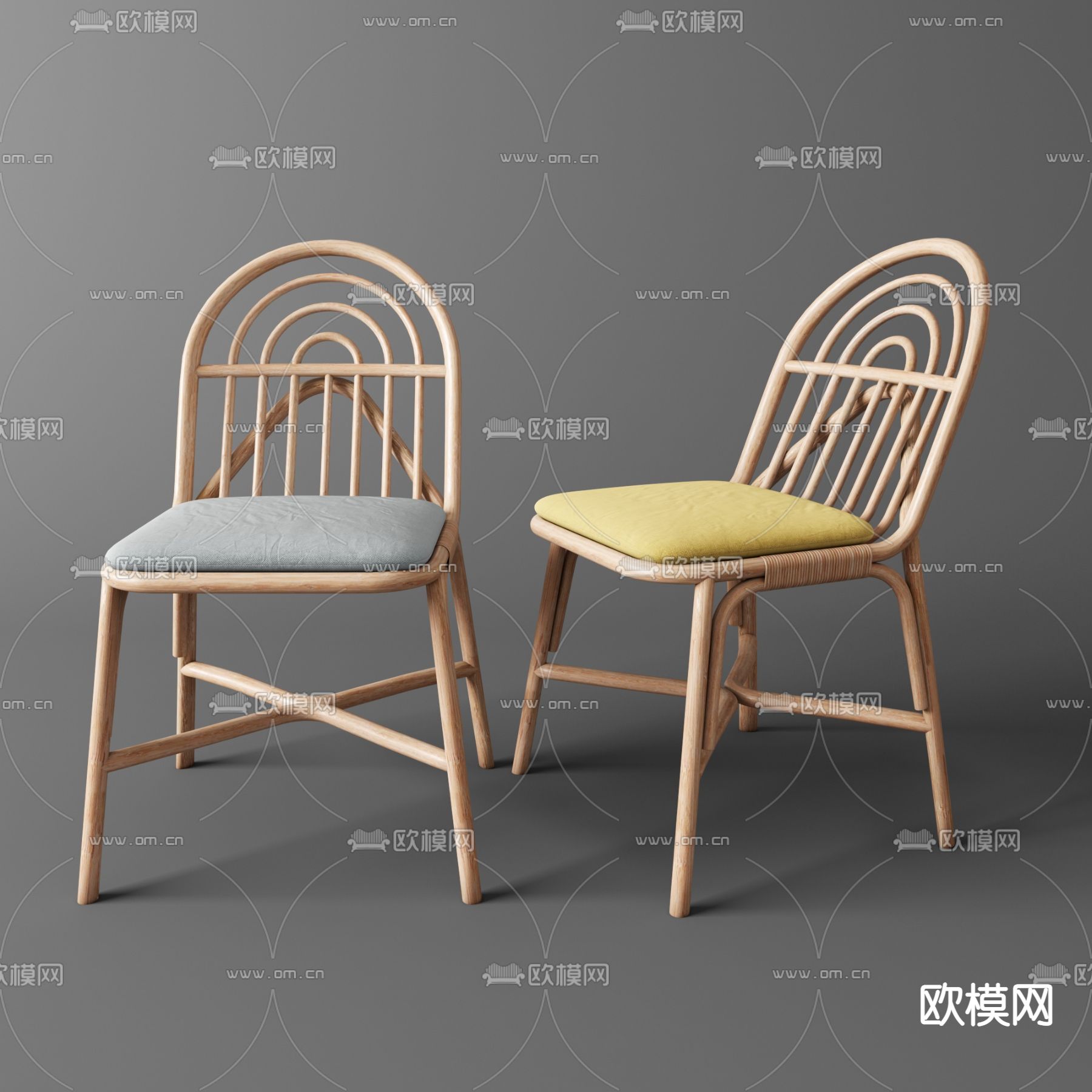 北欧原木单椅3d模型下载（渲染图1）