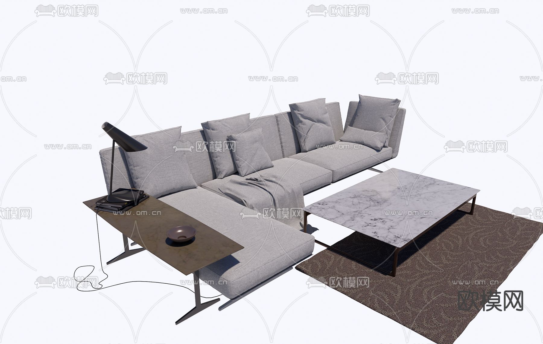 现代布艺转角沙发su模型下载（渲染图1）