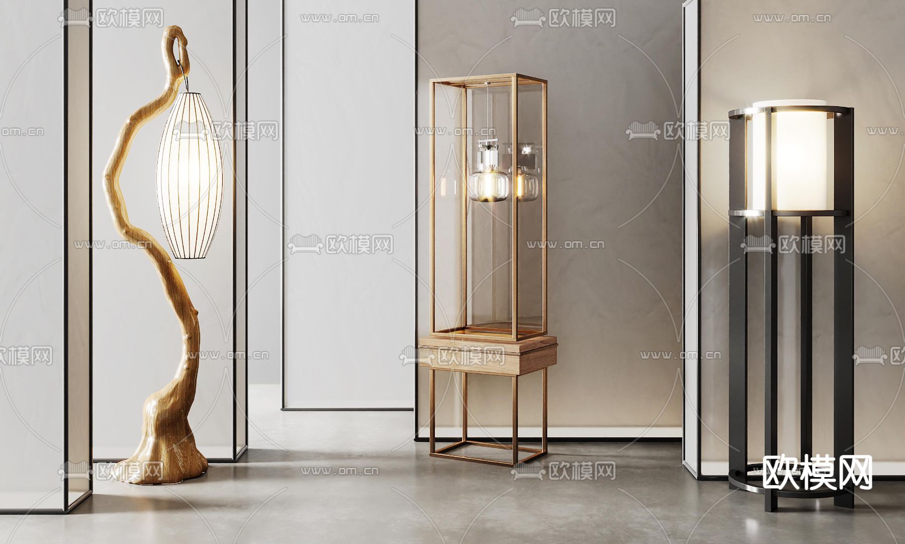 新中式落地灯3d模型下载