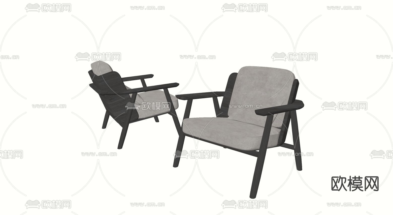 新中式实木休闲椅su模型下载（渲染图2）