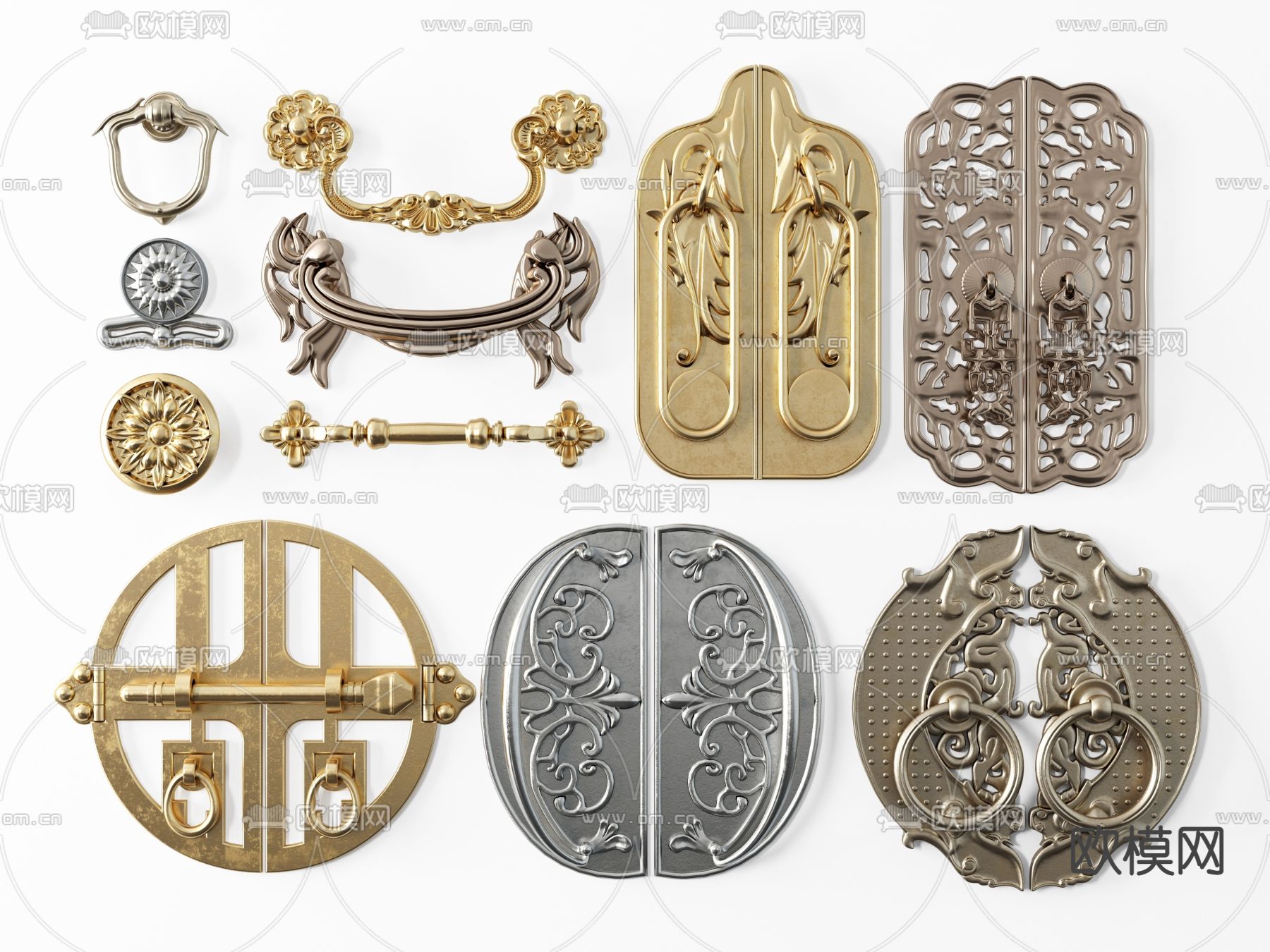 新中式门把手门栓门环3d模型下载