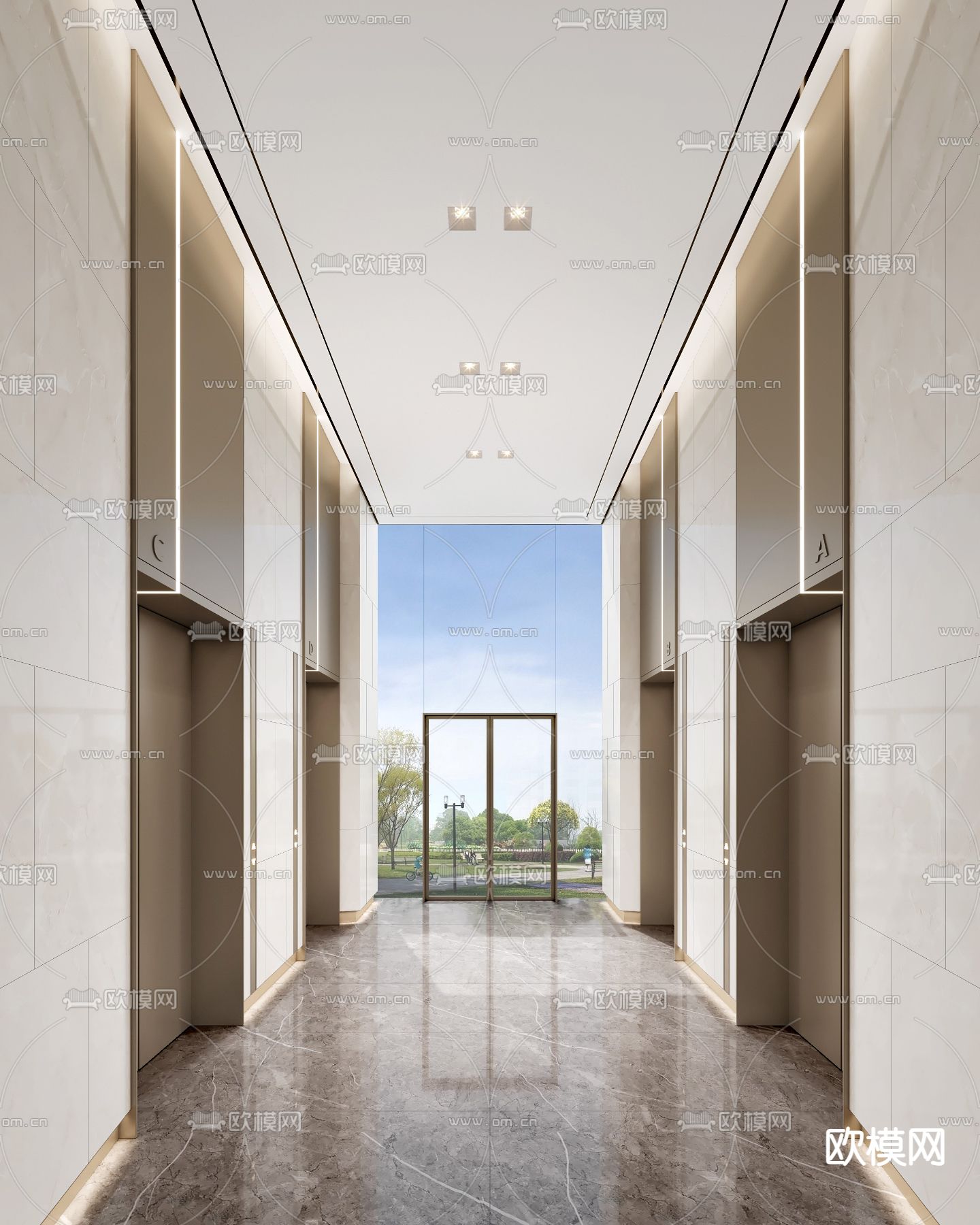现代办公楼电梯厅3d模型下载