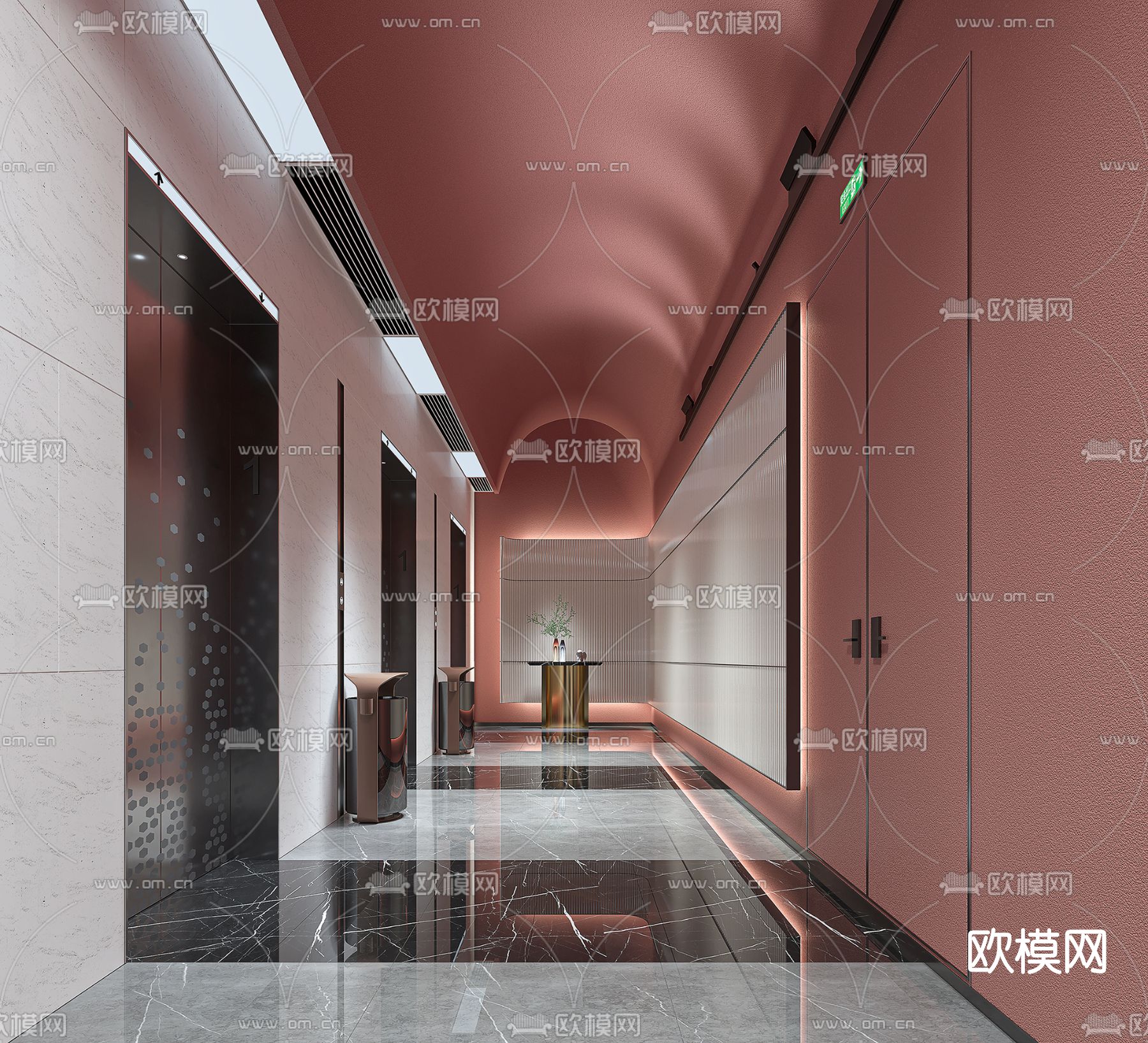 现代酒店电梯厅3d模型