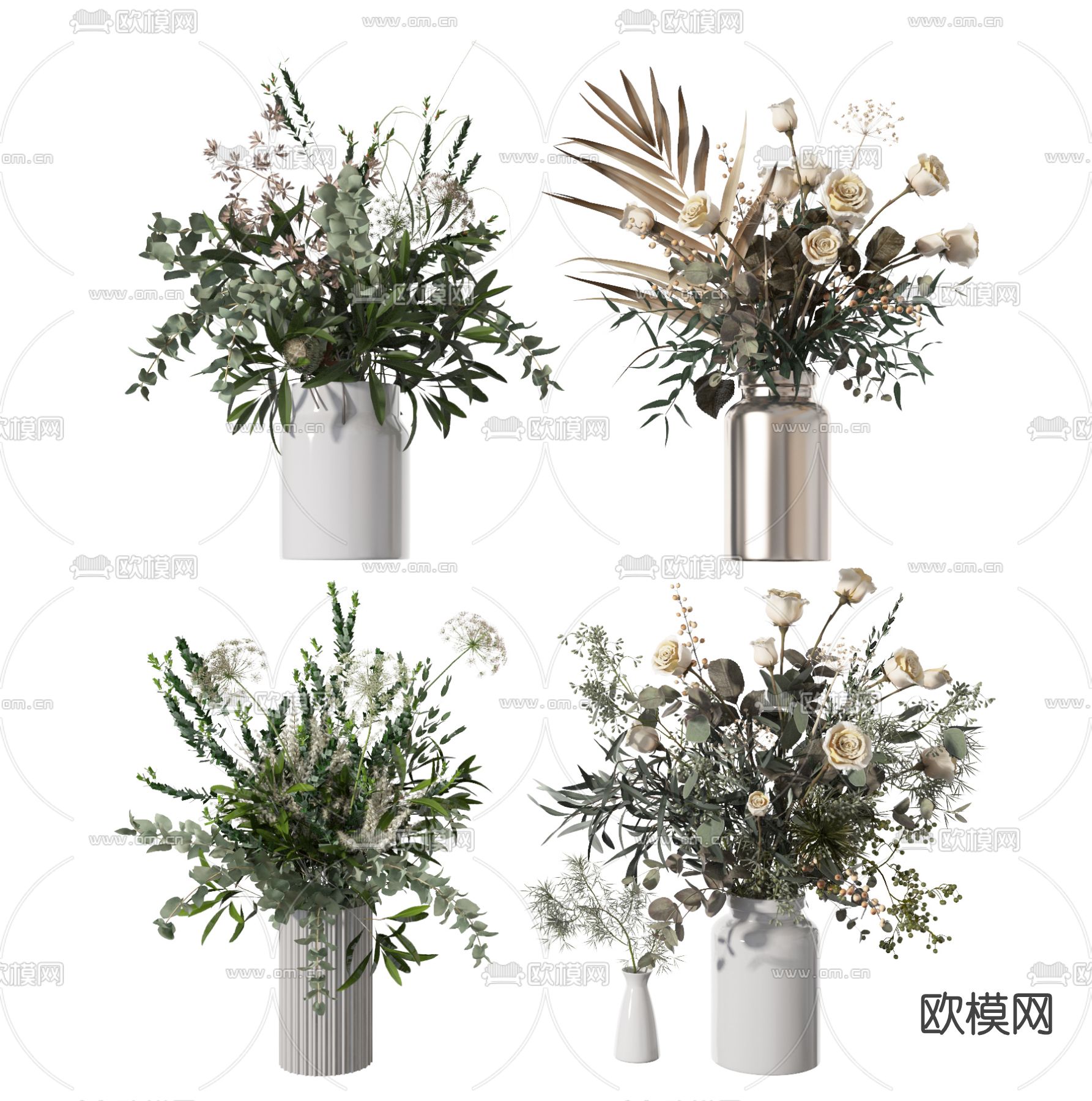 现代绿植花瓶花艺3d模型