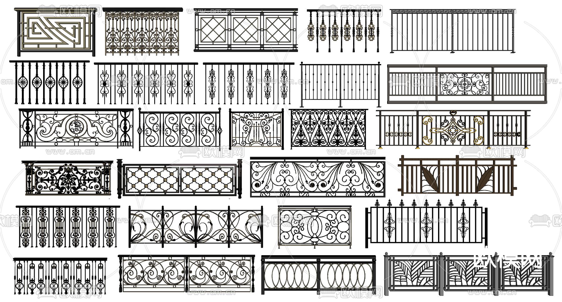欧式铁艺护栏su模型下载