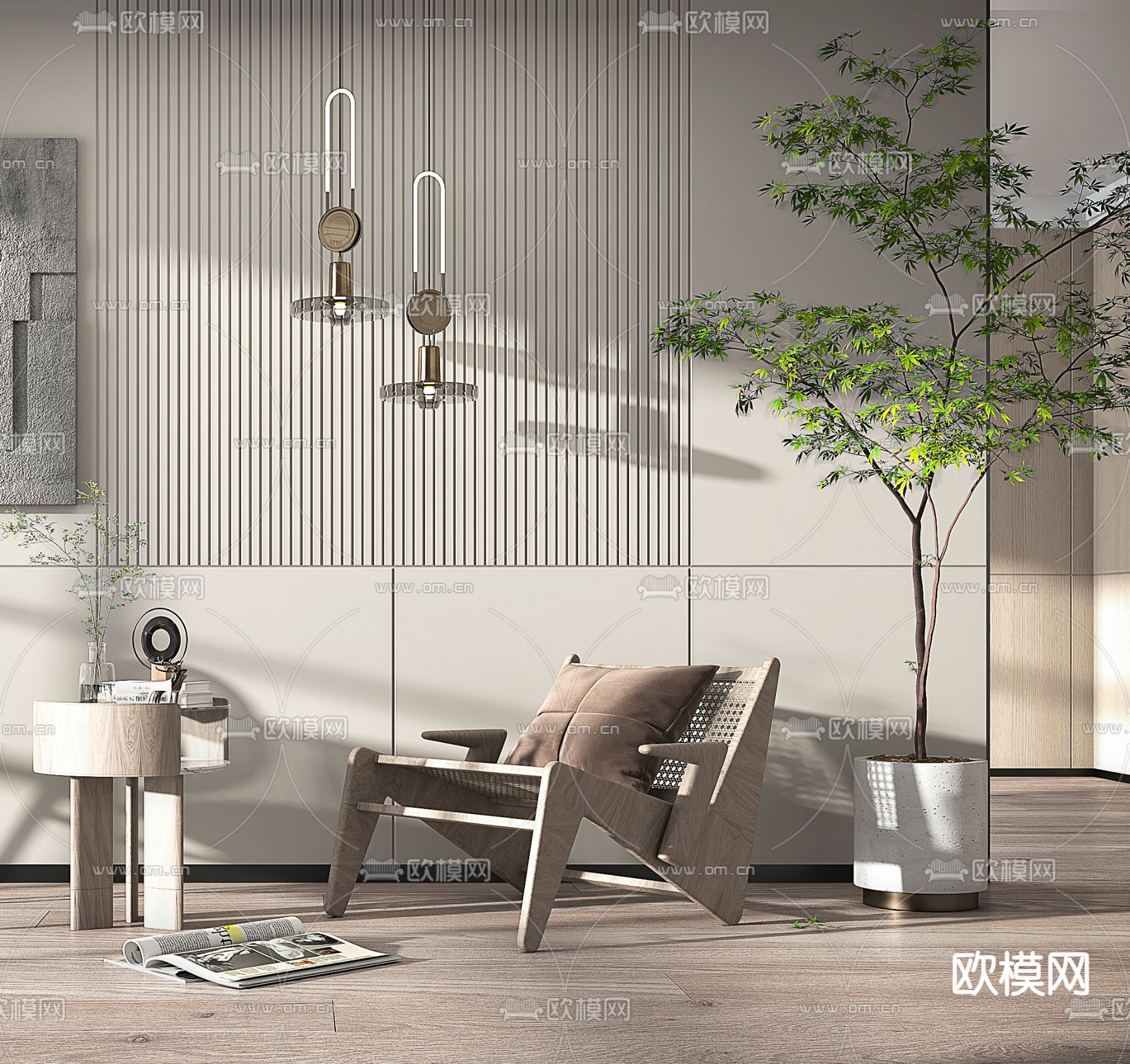 北欧原木休闲椅3d模型