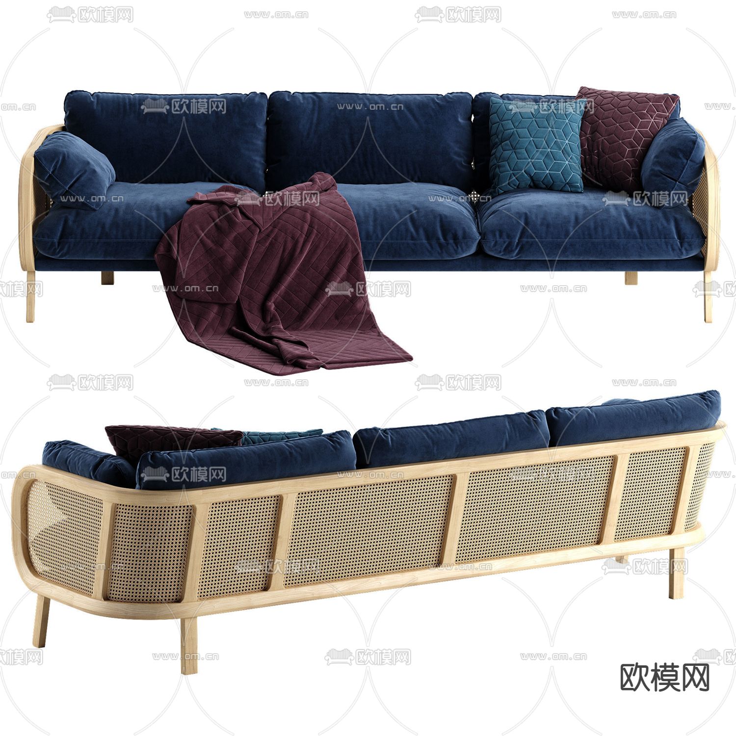 北欧布艺多人沙发3d模型下载（渲染图2）