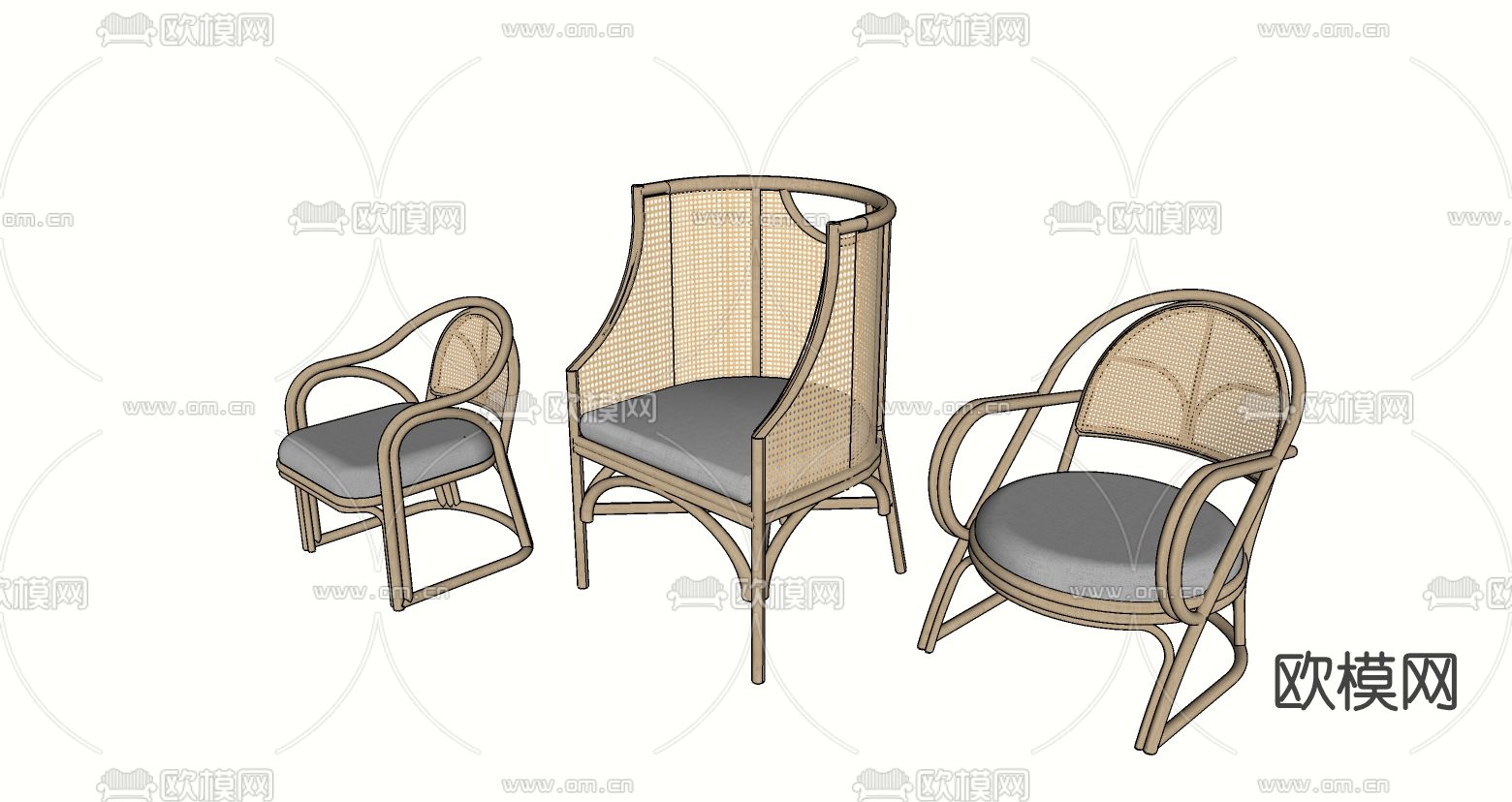自然风藤编休闲椅su模型下载（渲染图2）