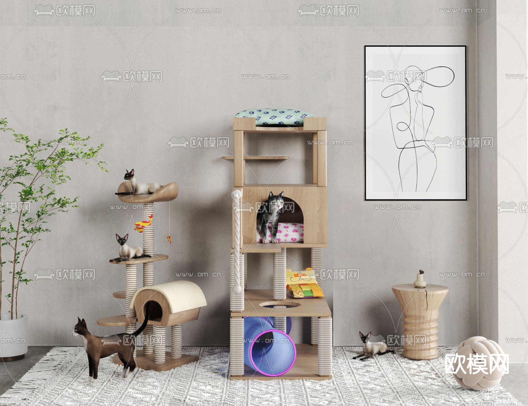 现代猫窝猫爬架3d模型