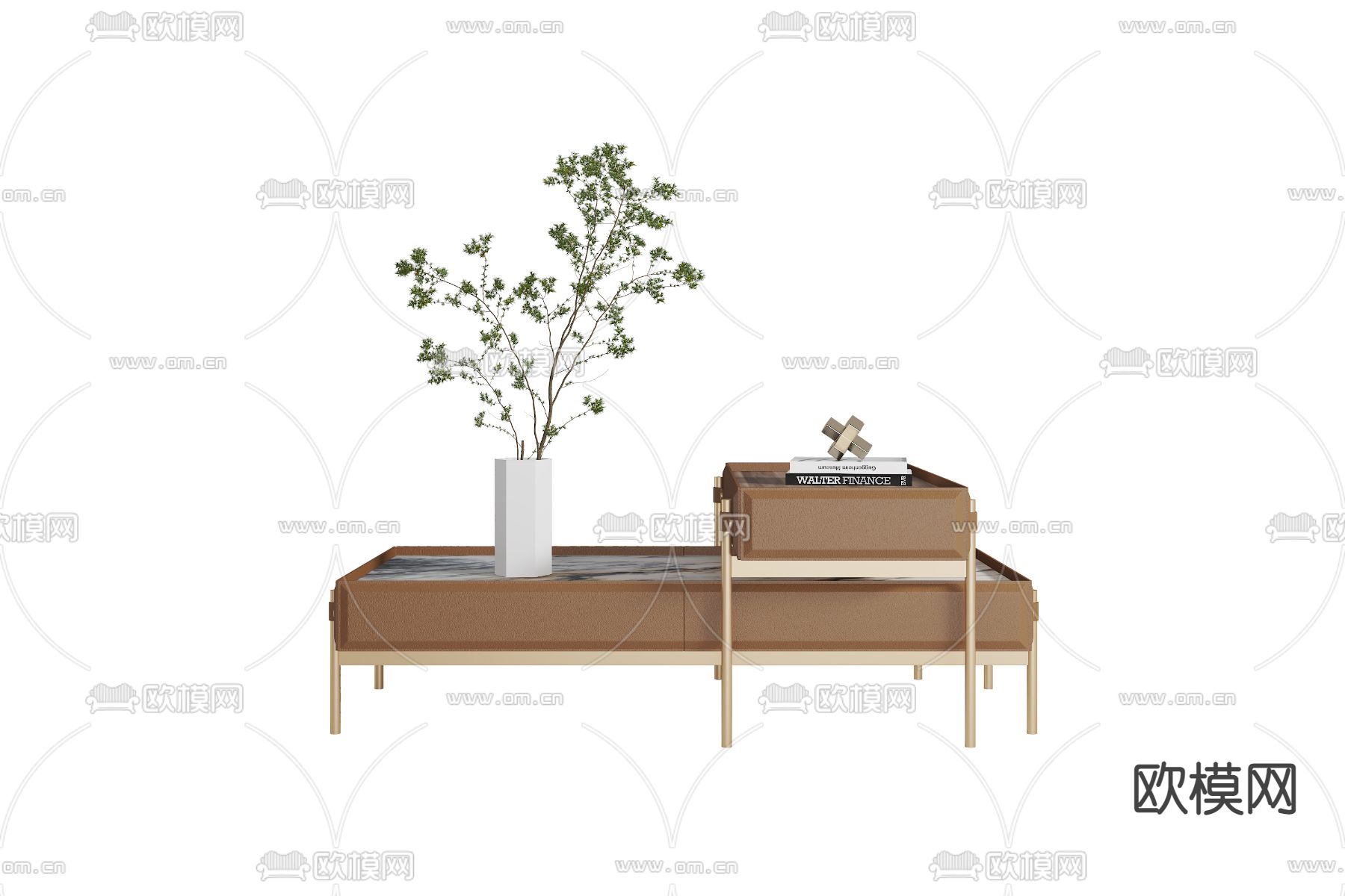 现代大理石茶几3d模型下载（渲染图2）