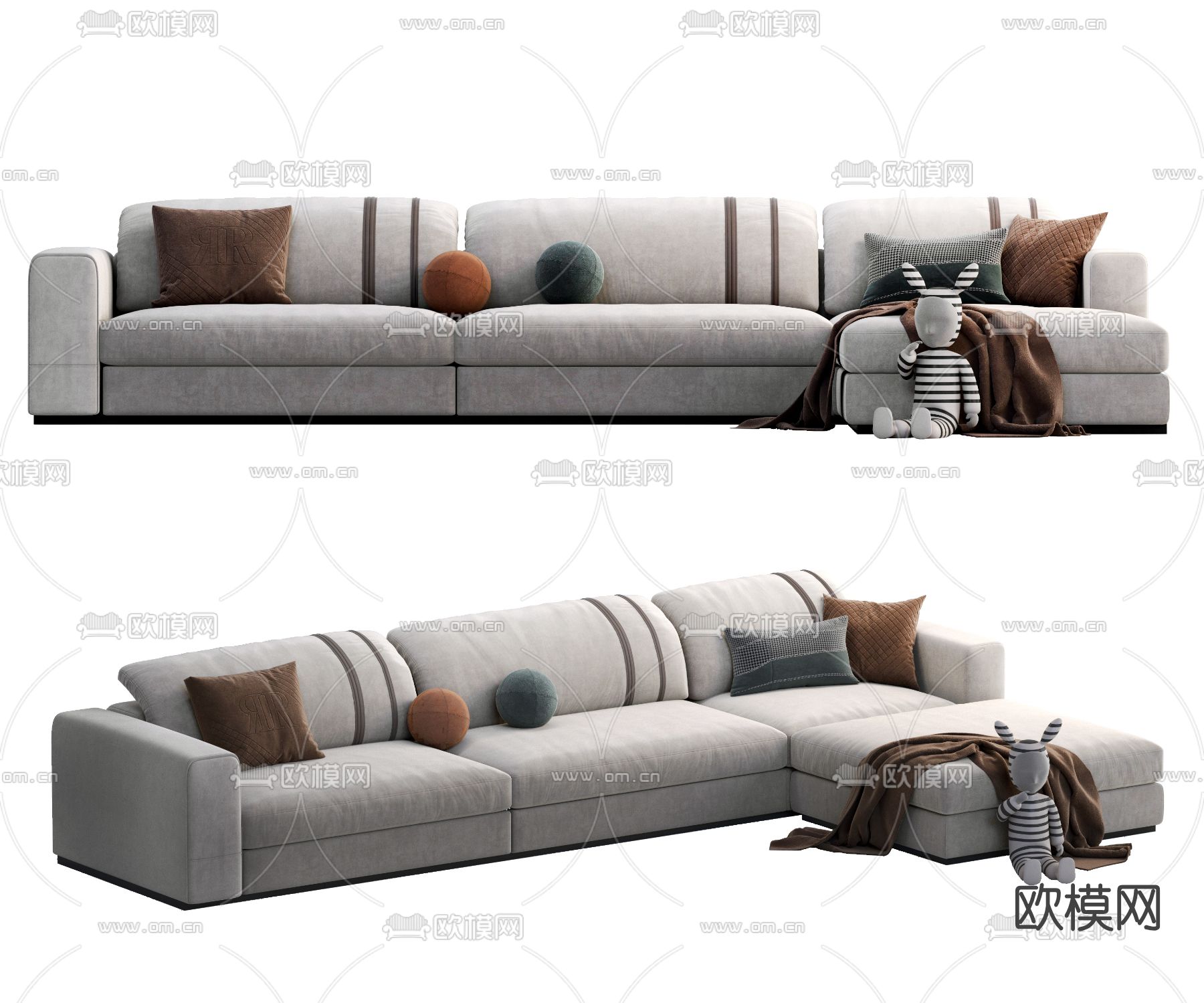 现代布艺转角沙发3d模型下载