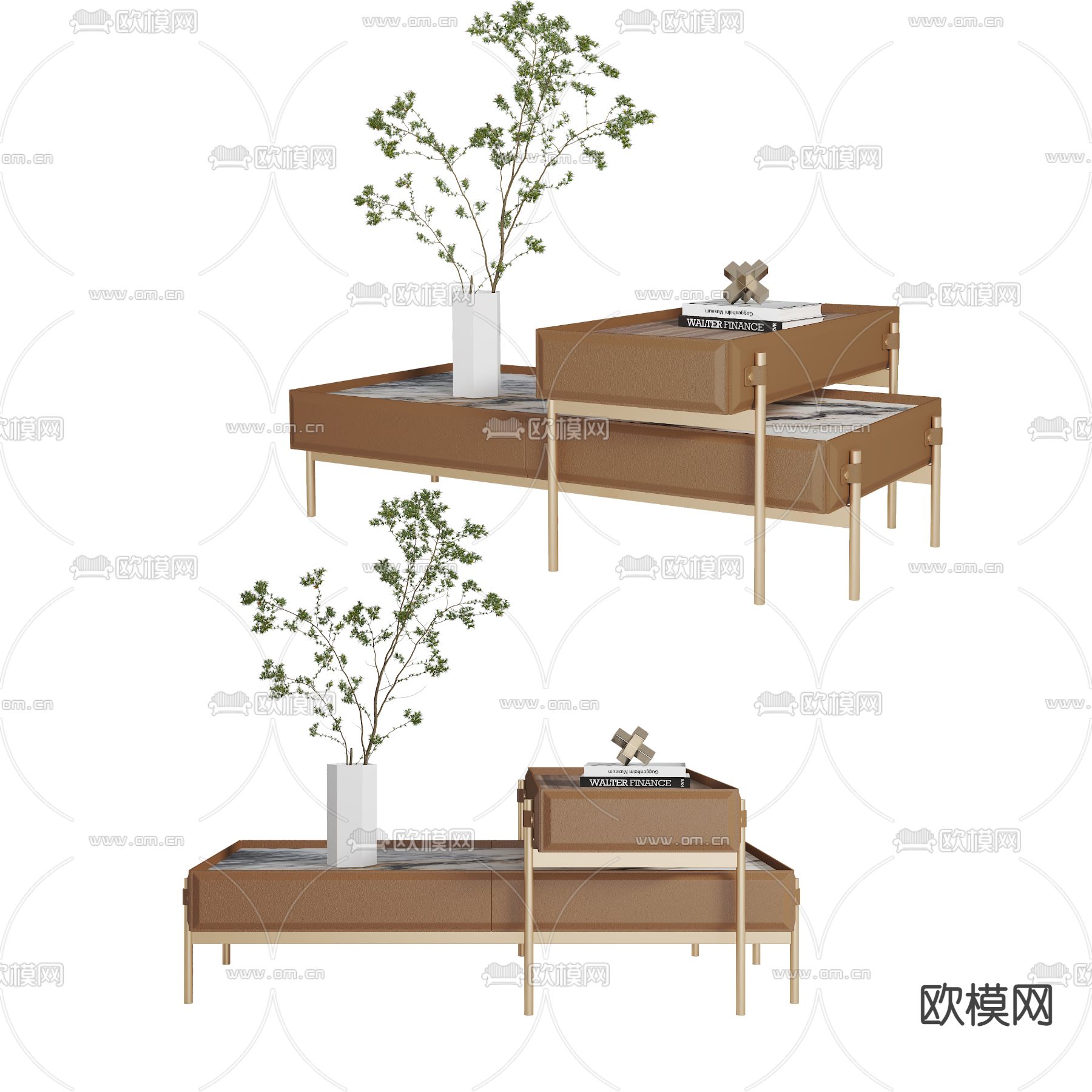 现代大理石茶几3d模型下载（渲染图1）