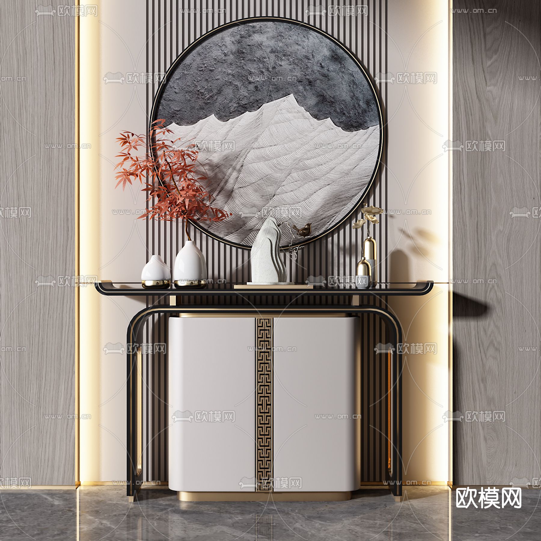 新中式轻奢端景条案3d模型