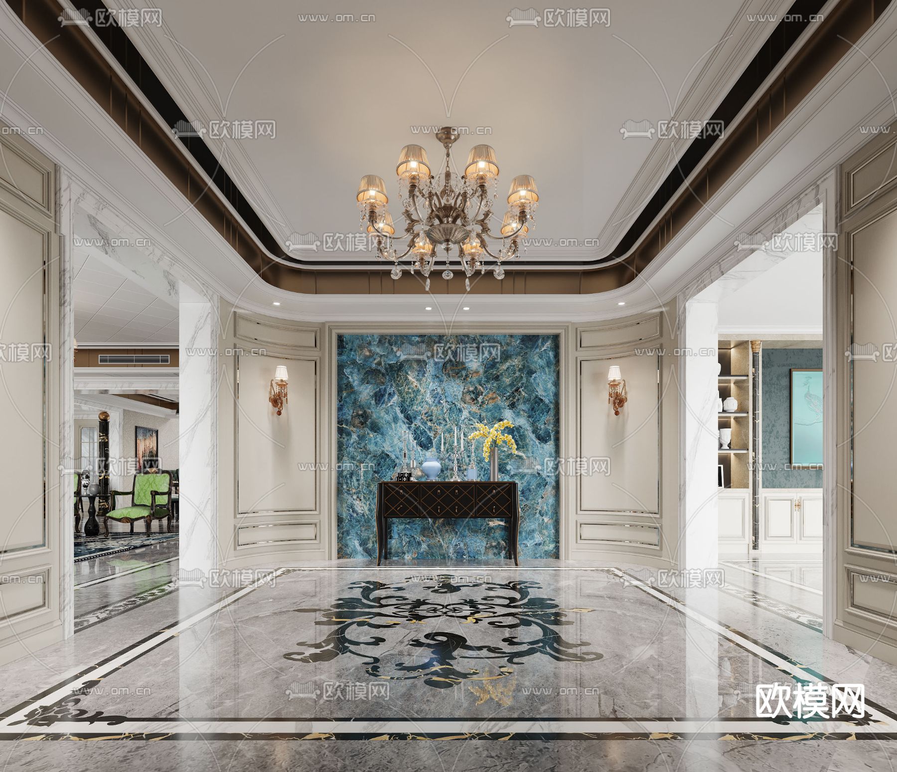 欧式古典客厅餐厅3d模型下载（渲染图4）