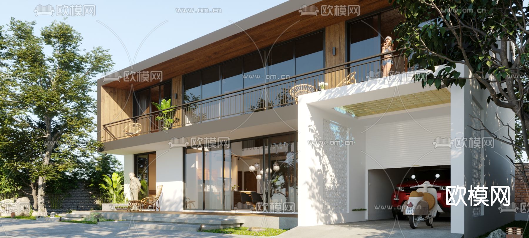 现代独栋别墅外观3d模型下载（渲染图3）