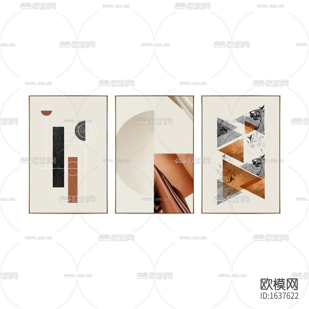 现代轻奢创意几何色块三联装饰画
