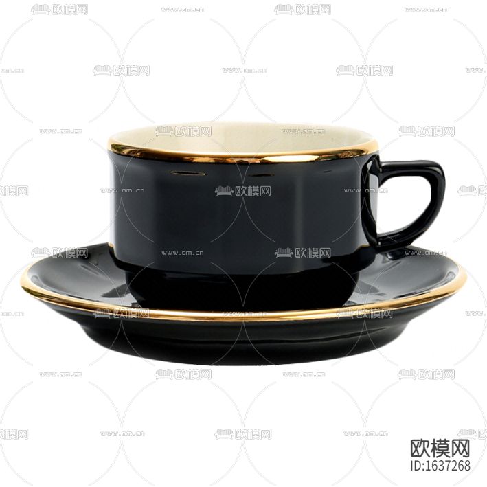 现代轻奢黑色陶瓷描金马克杯下载