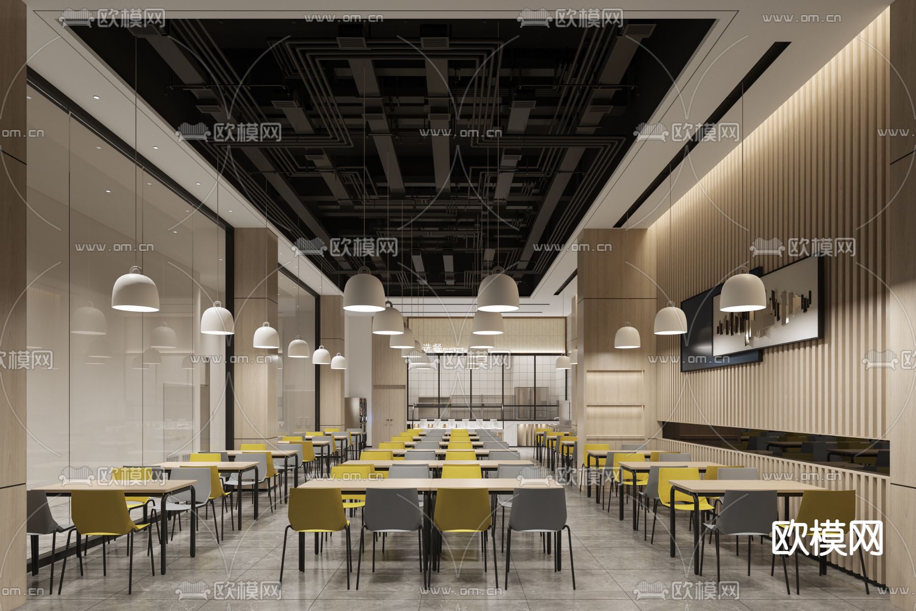 现代员工食堂快餐店3d模型