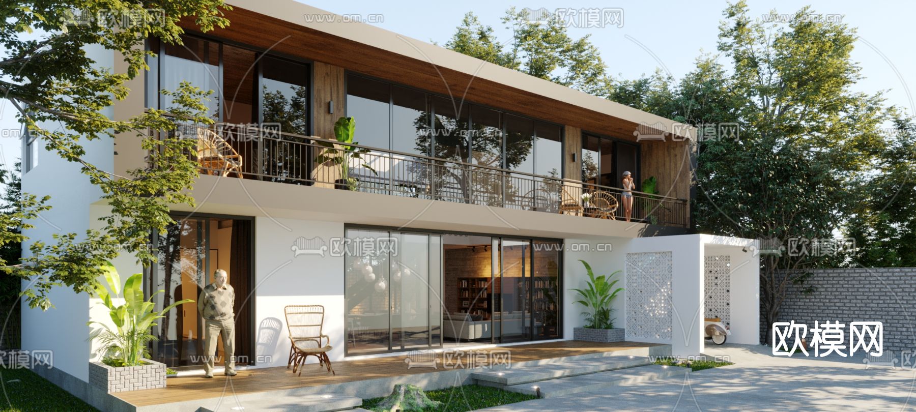 现代独栋别墅外观3d模型下载（渲染图2）