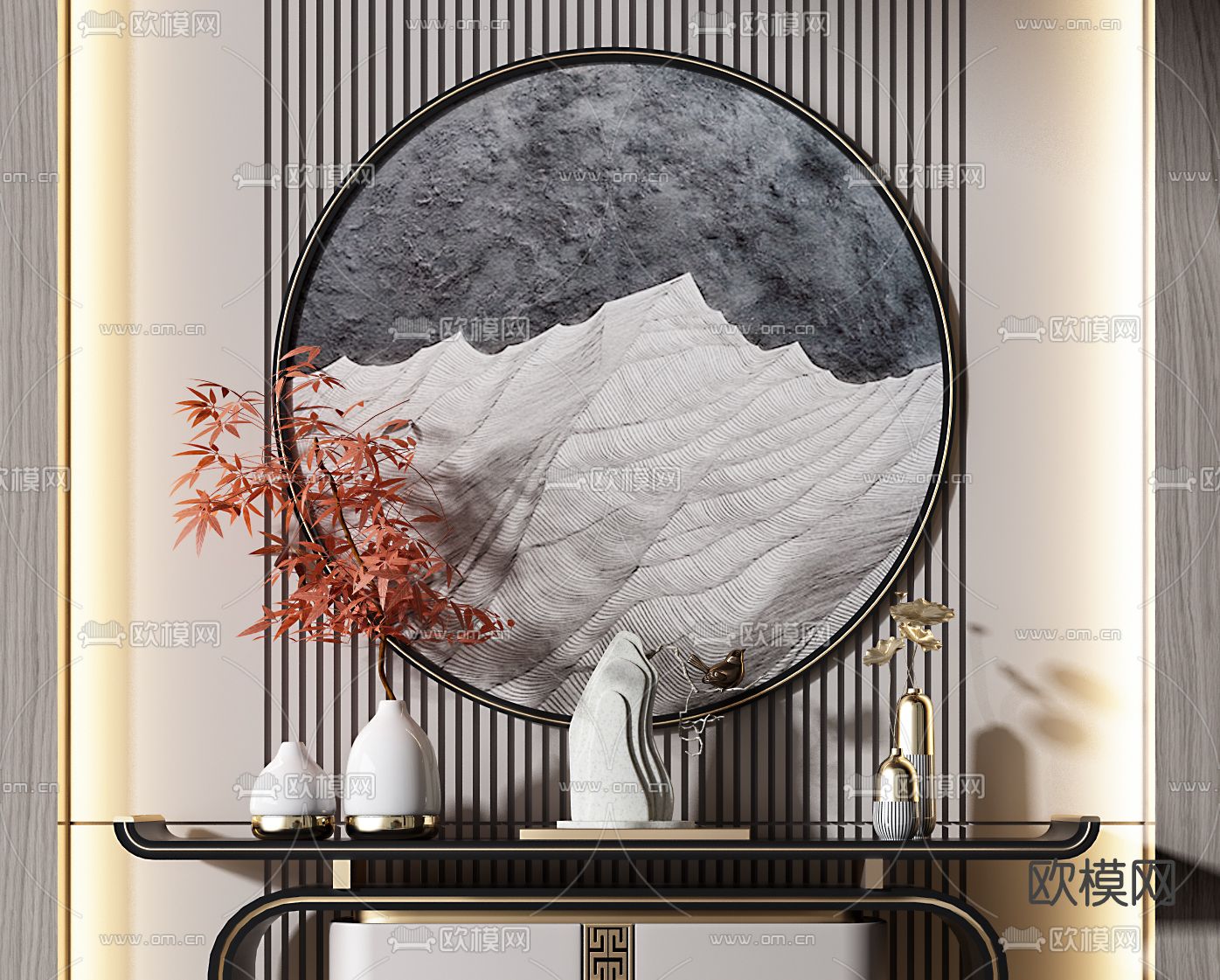 新中式轻奢端景条案3d模型