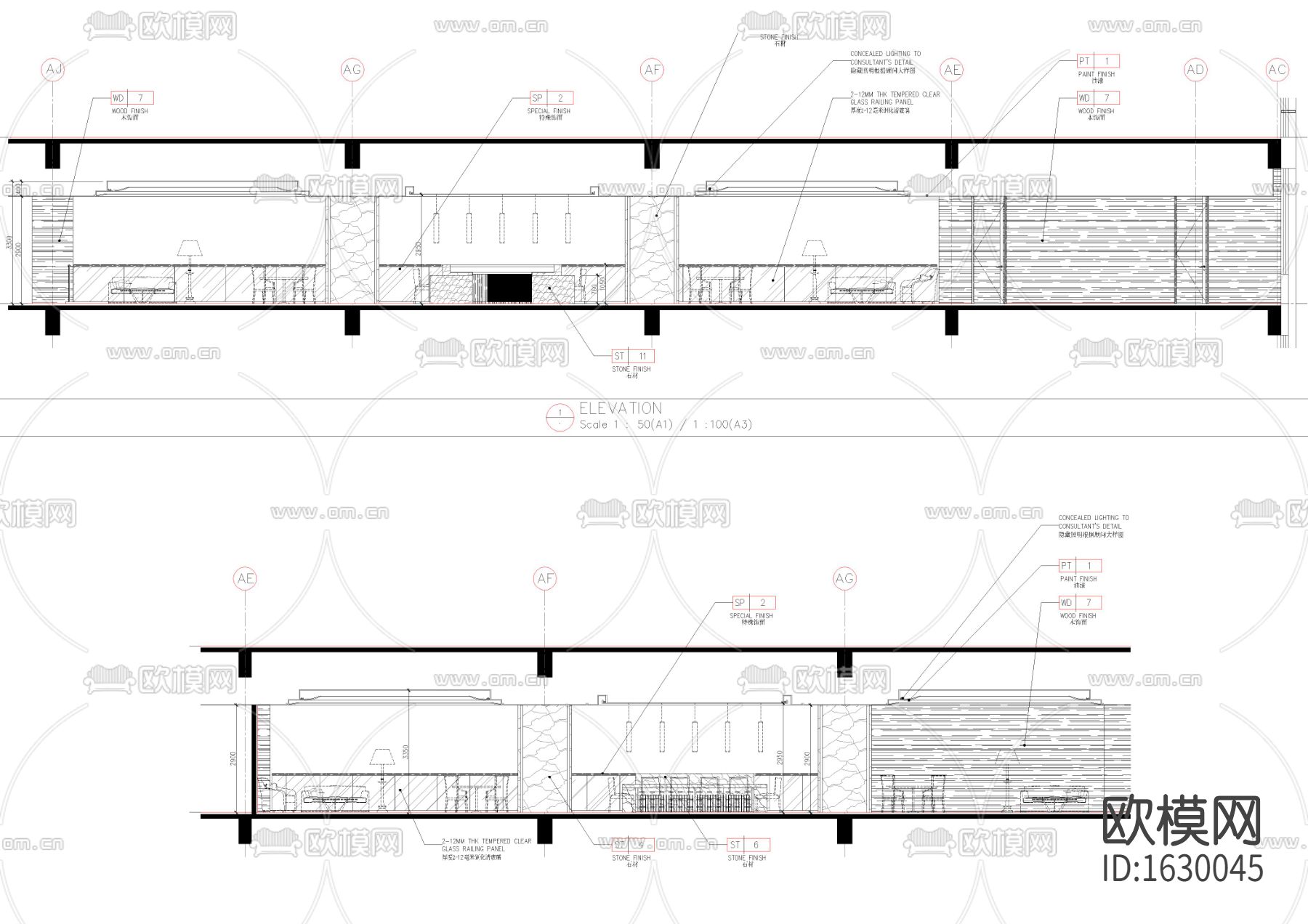 面食店cad施工图下载（渲染图1）