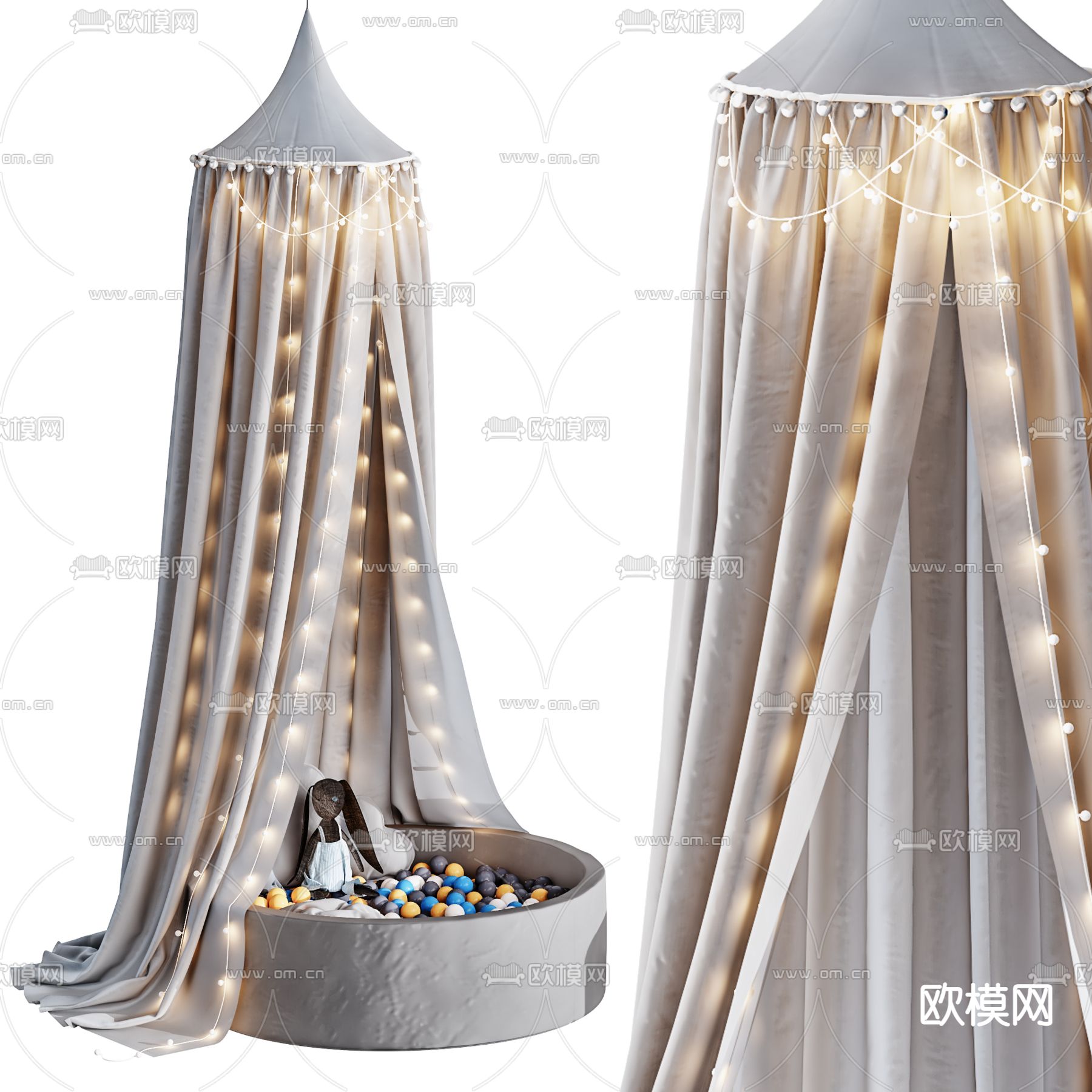 现代儿童床幔玩具池3d模型下载