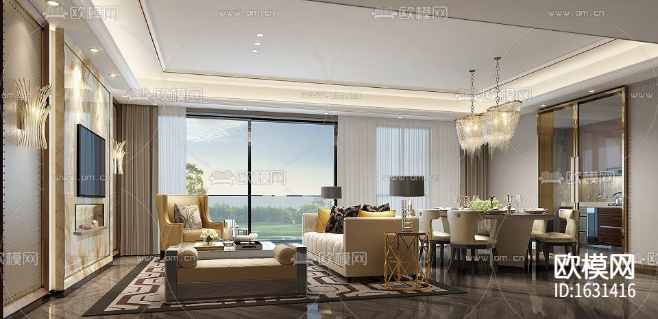 现代住宅cad施工图下载（渲染图1）